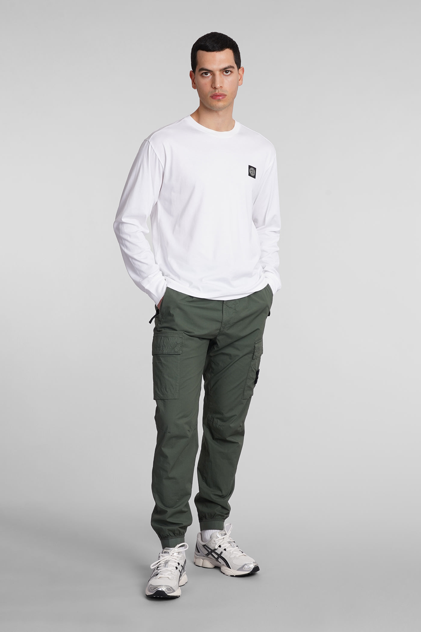 Shop Stone Island Pants In Green Cotton