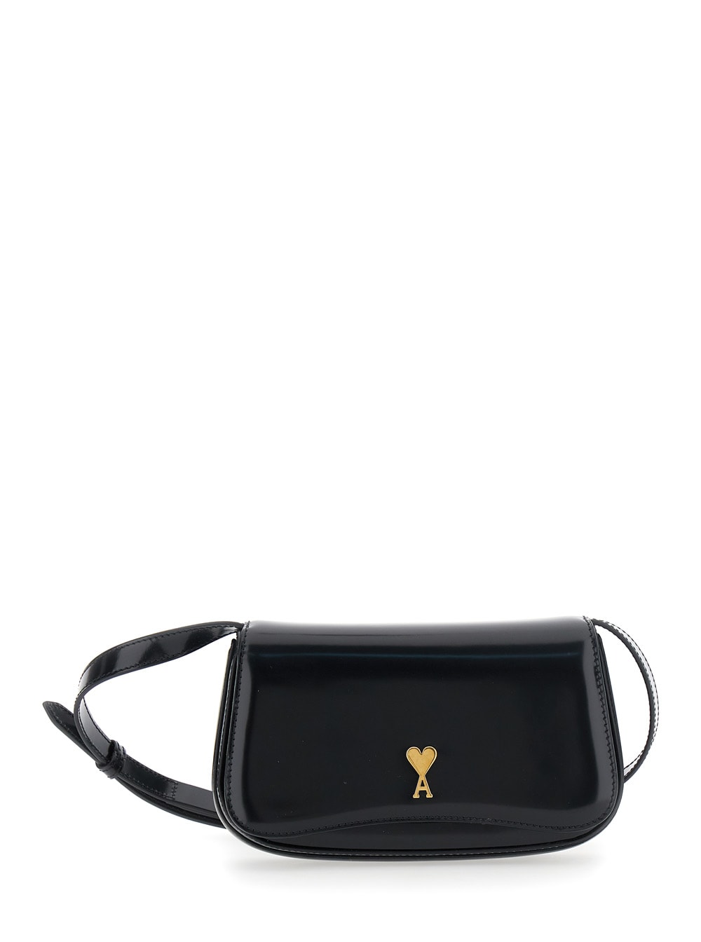 Ami Alexandre Mattiussi Small Crossbody Paris Paris Bag Glazed Leather In Black