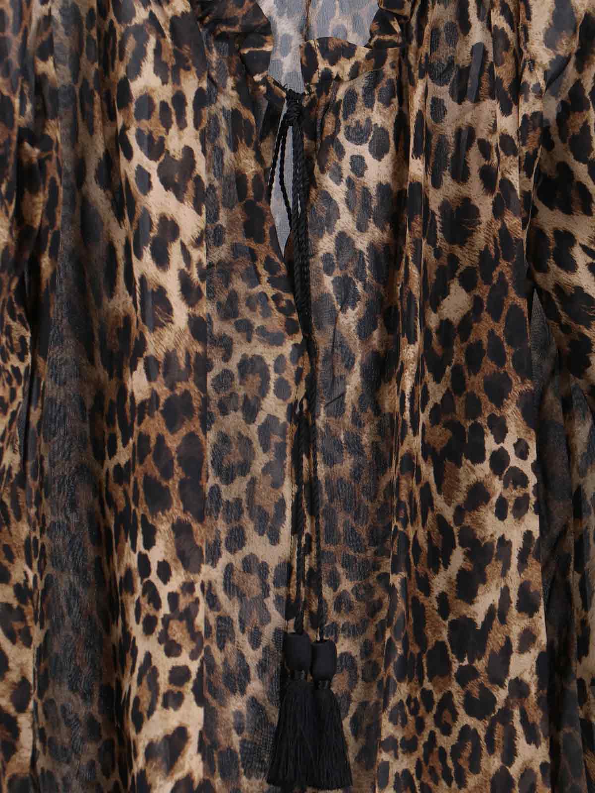 Nili Lotan Long Sleeve Animal Print Top With Ruffles In Black