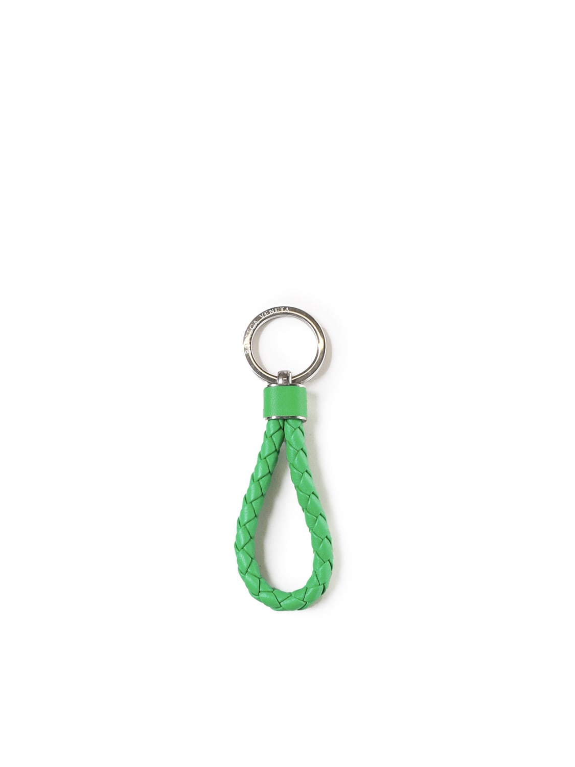 Shop Bottega Veneta Intrecciato Keyring In Parakeet Silver