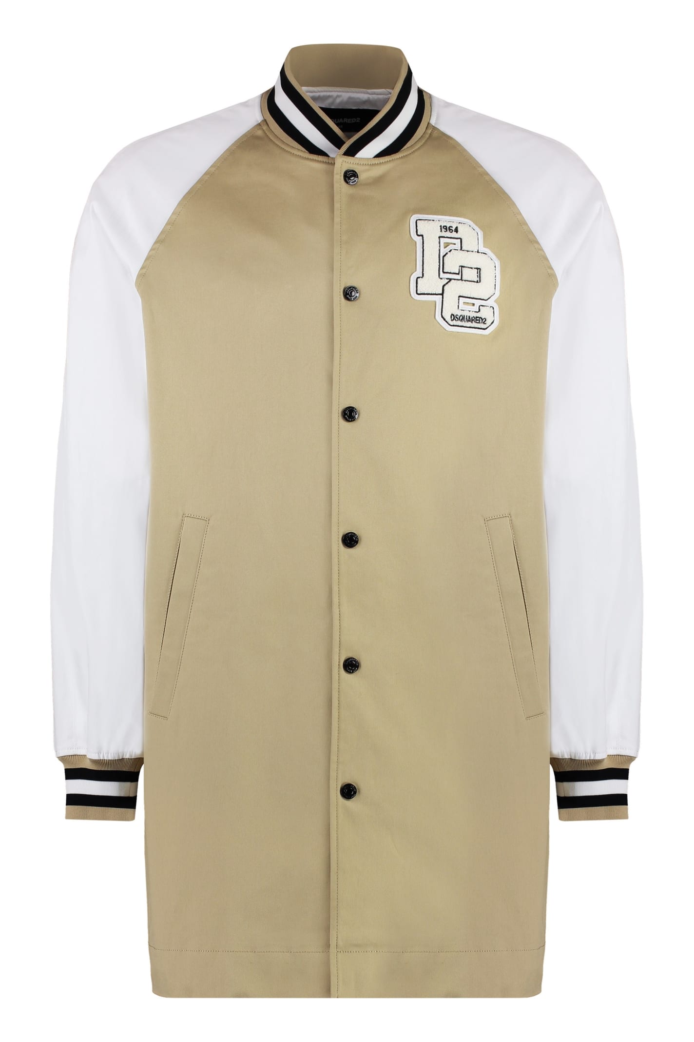 Dsquared2 Varsity Button-front Cotton Jacket In Neutral
