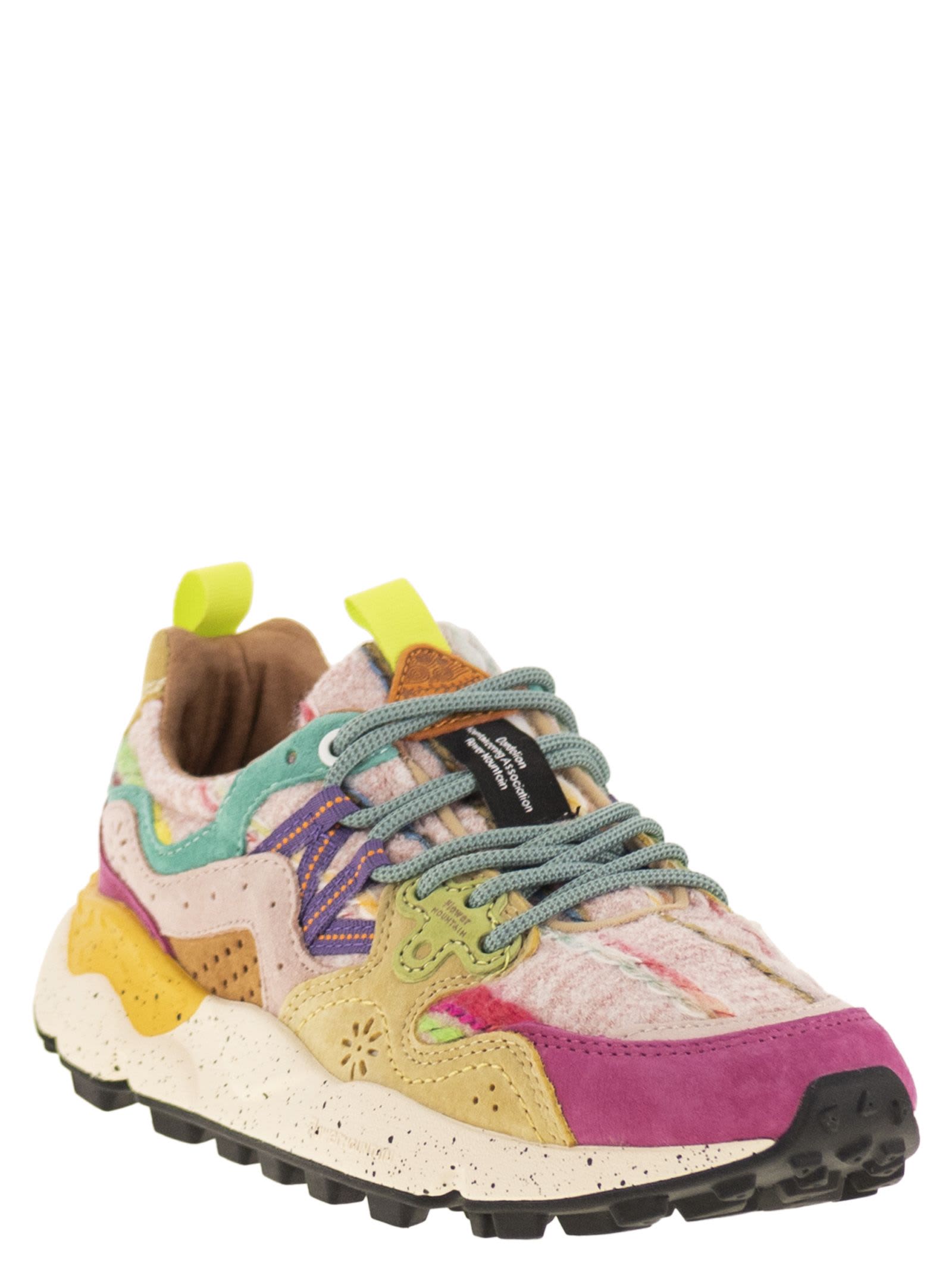 Flower Mountain Yamano 3 - Sneakers In Suede And Technical Fabric In Gold