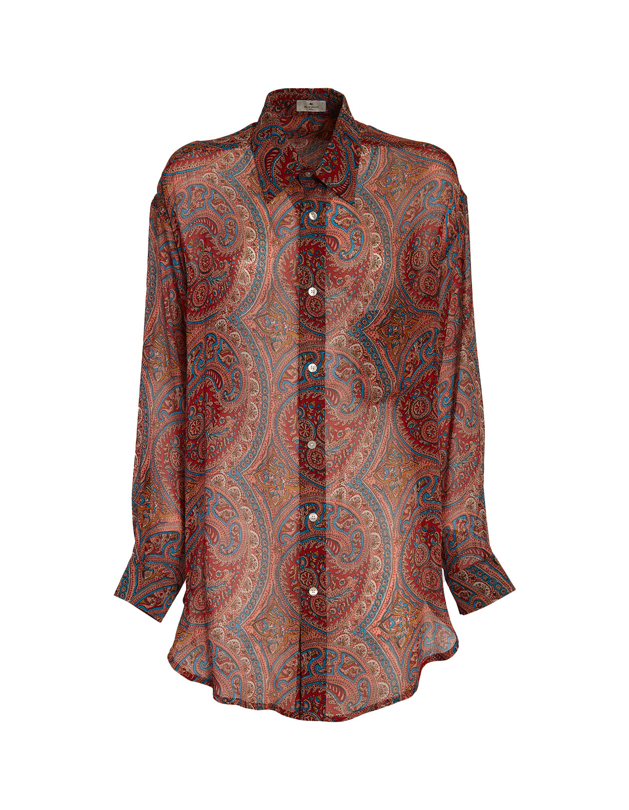 Etro Woman Shirt In Pink Silk With Multicolored Paisley Print