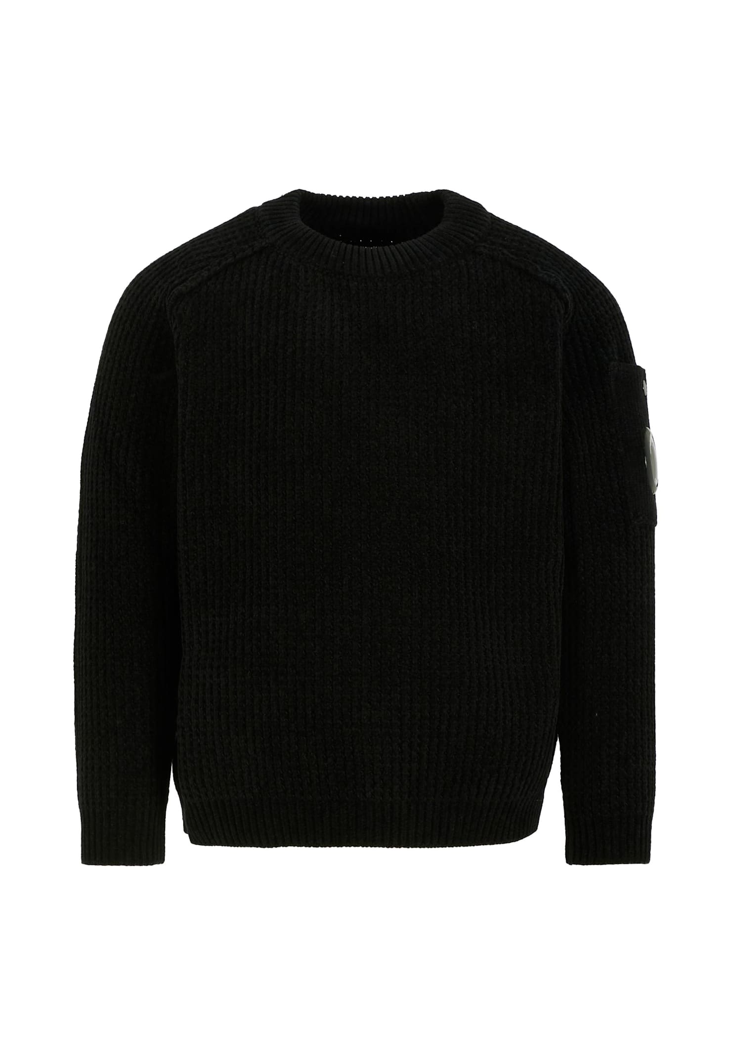 C.p. Company Undersixteen Black Sweater For Boy With Lens In Black