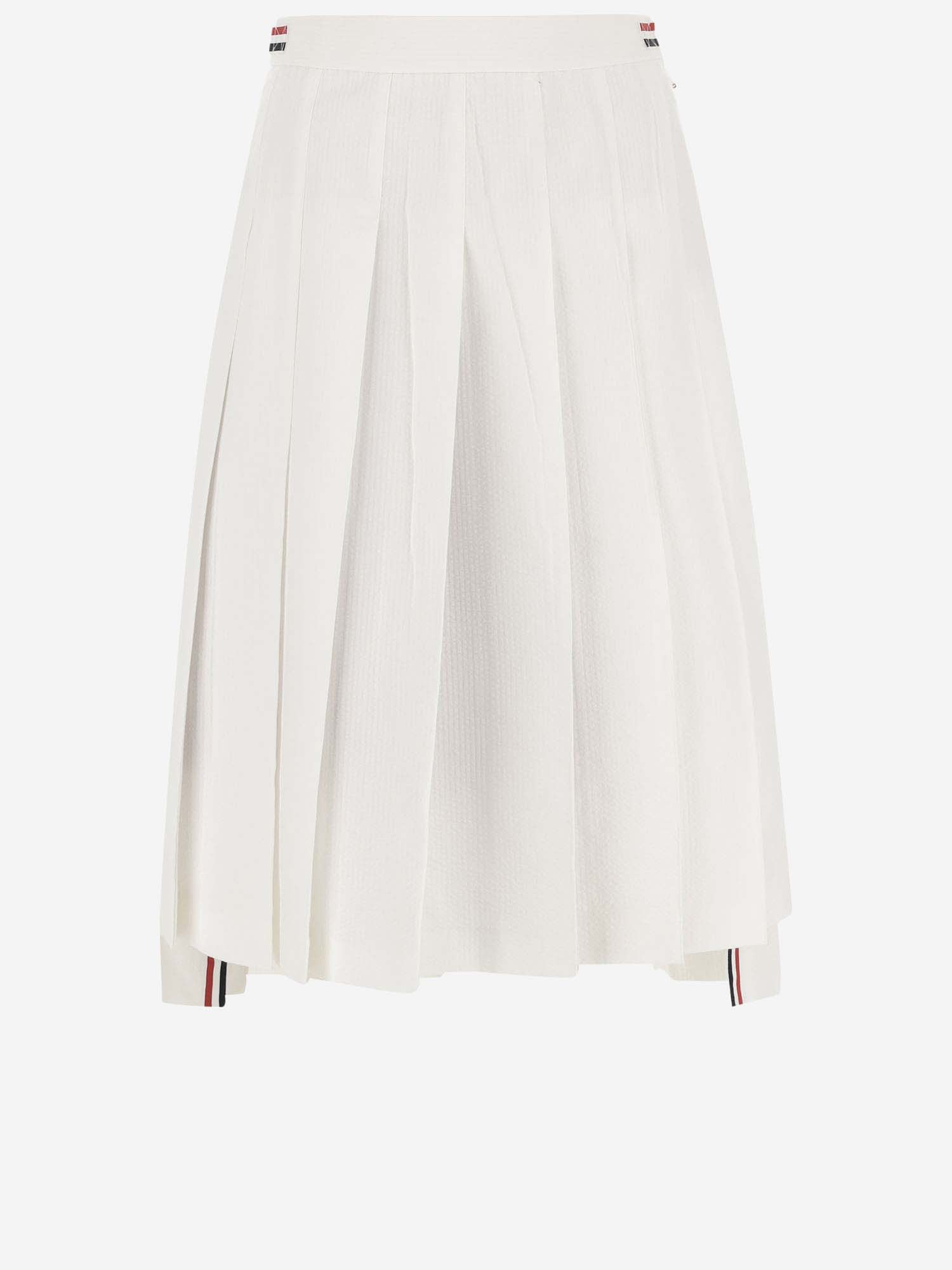 Thom Browne Cotton Pleated Midi Skirt In White