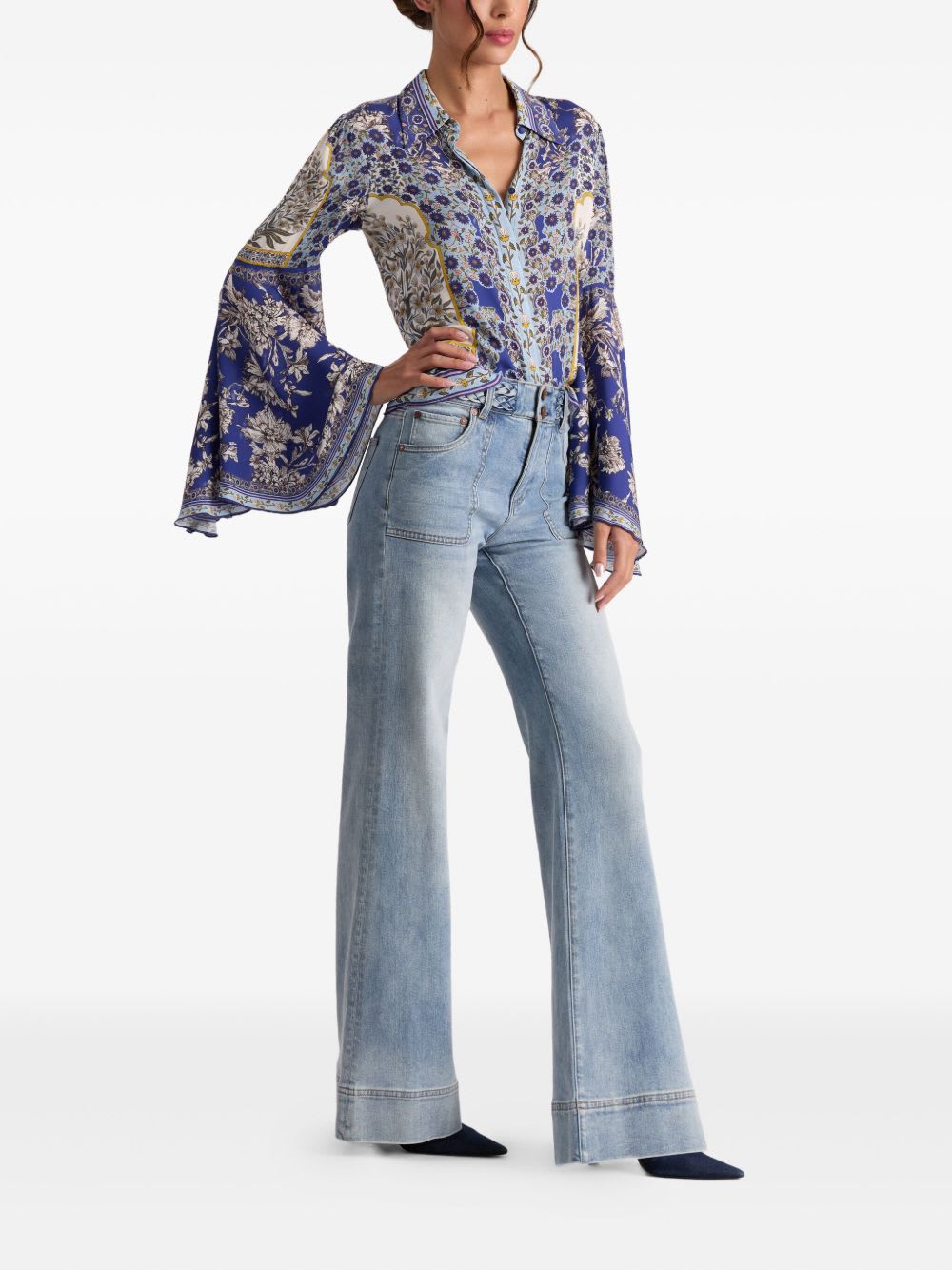 Alice And Olivia Alice + Olivia Willa Printed Blouse In Blue