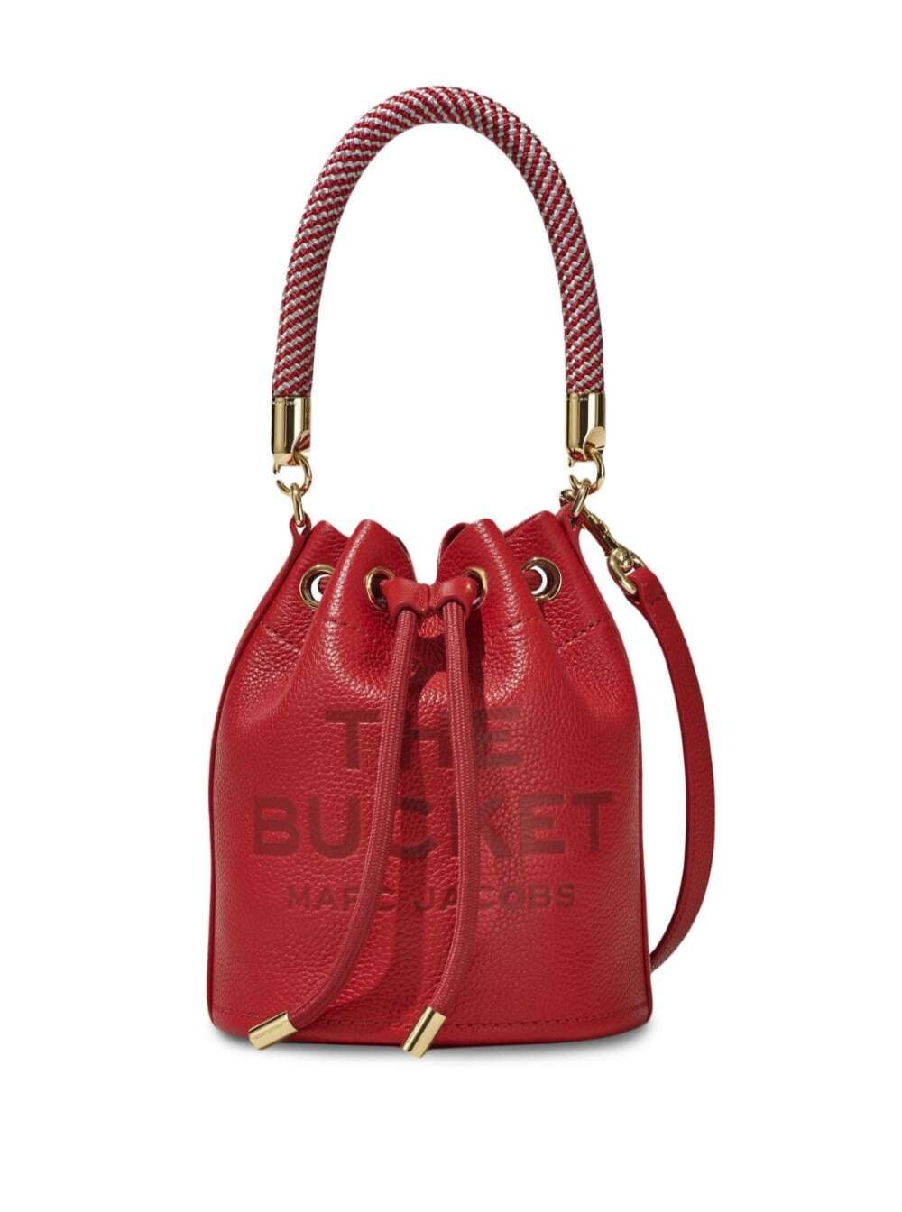 MARC JACOBS THE LEATHER BUCKET MINI RED HANDBAG WITH DRAWSTRING AND FRONT LOGO IN HAMMERED LEATHER WOMAN