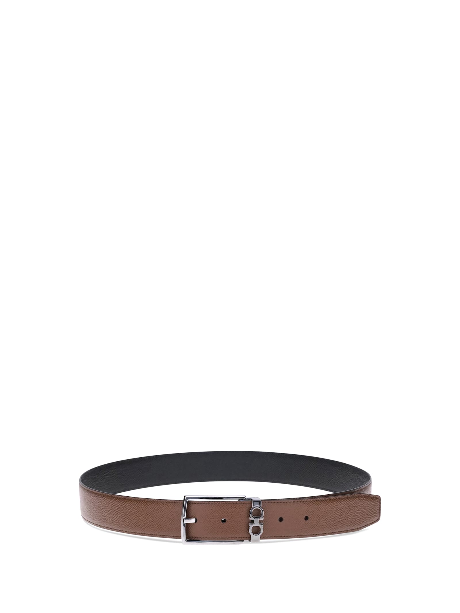 Ferragamo Reversible Leather Belt Stitched Rod In Brown