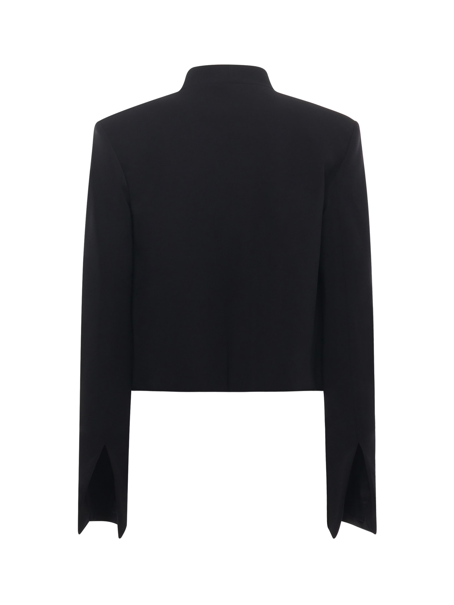 Genny Cropped Cady Jacket With Jeweled X Detail In Black