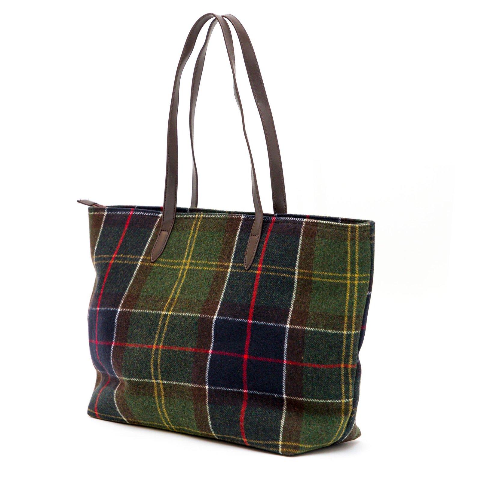 Shop Barbour Checked Logo-detailed Top Handle Bag In Tartan