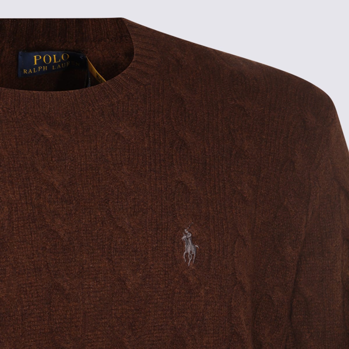 Polo Ralph Lauren Brown Cable-knit Sweater With Contrast Logo Embroidery In Brown