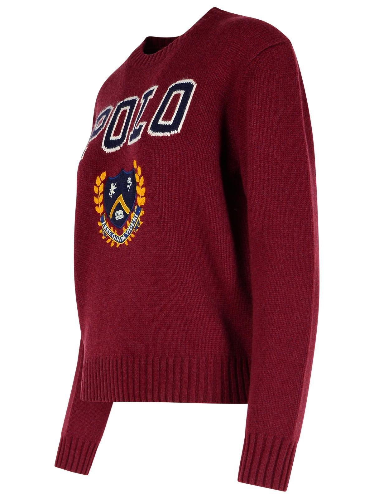 Shop Polo Ralph Lauren Ribbed Crewneck Jumper In Bordeaux