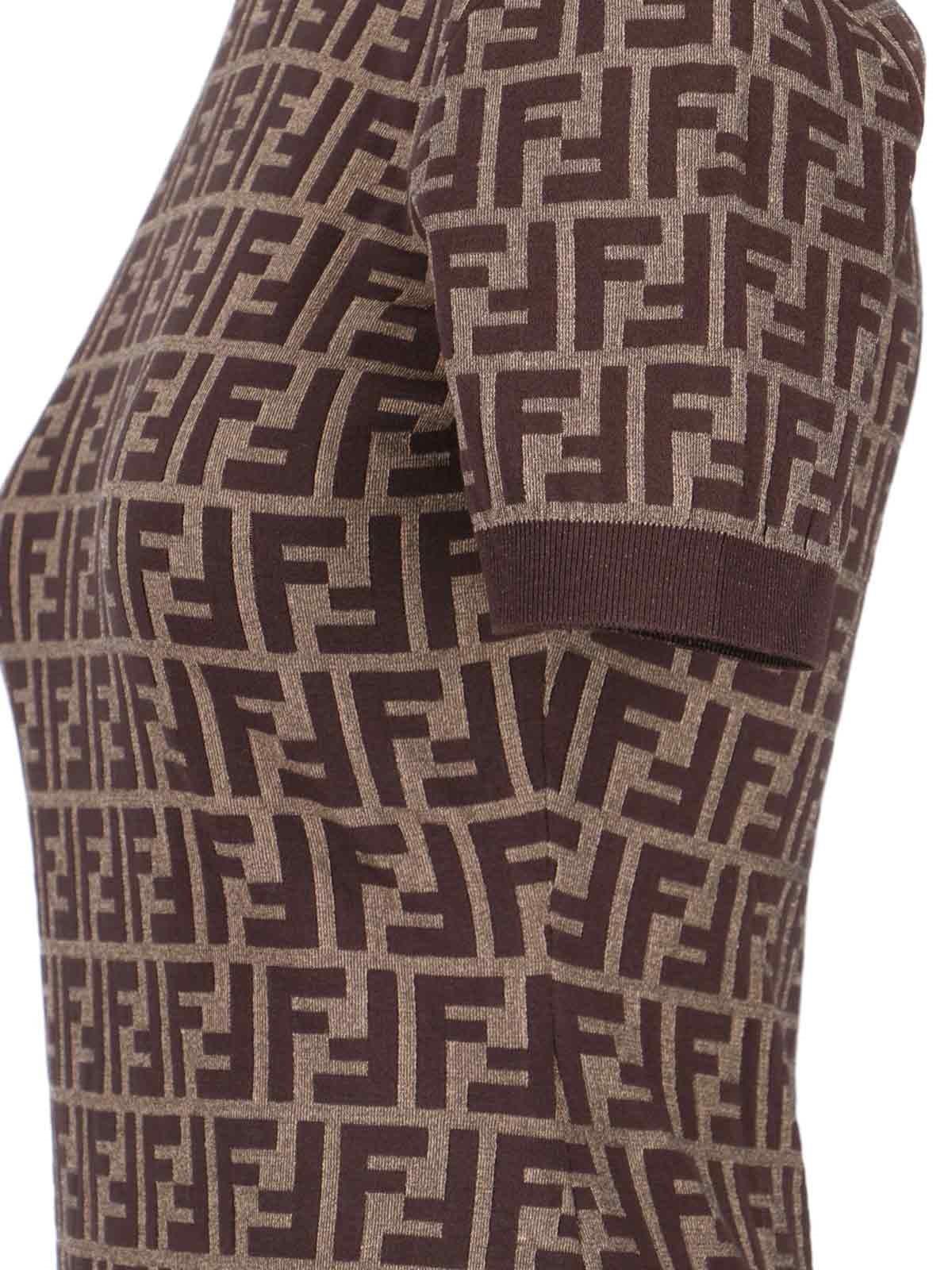 Shop Fendi Ff Sheath Midi Dress In Brown