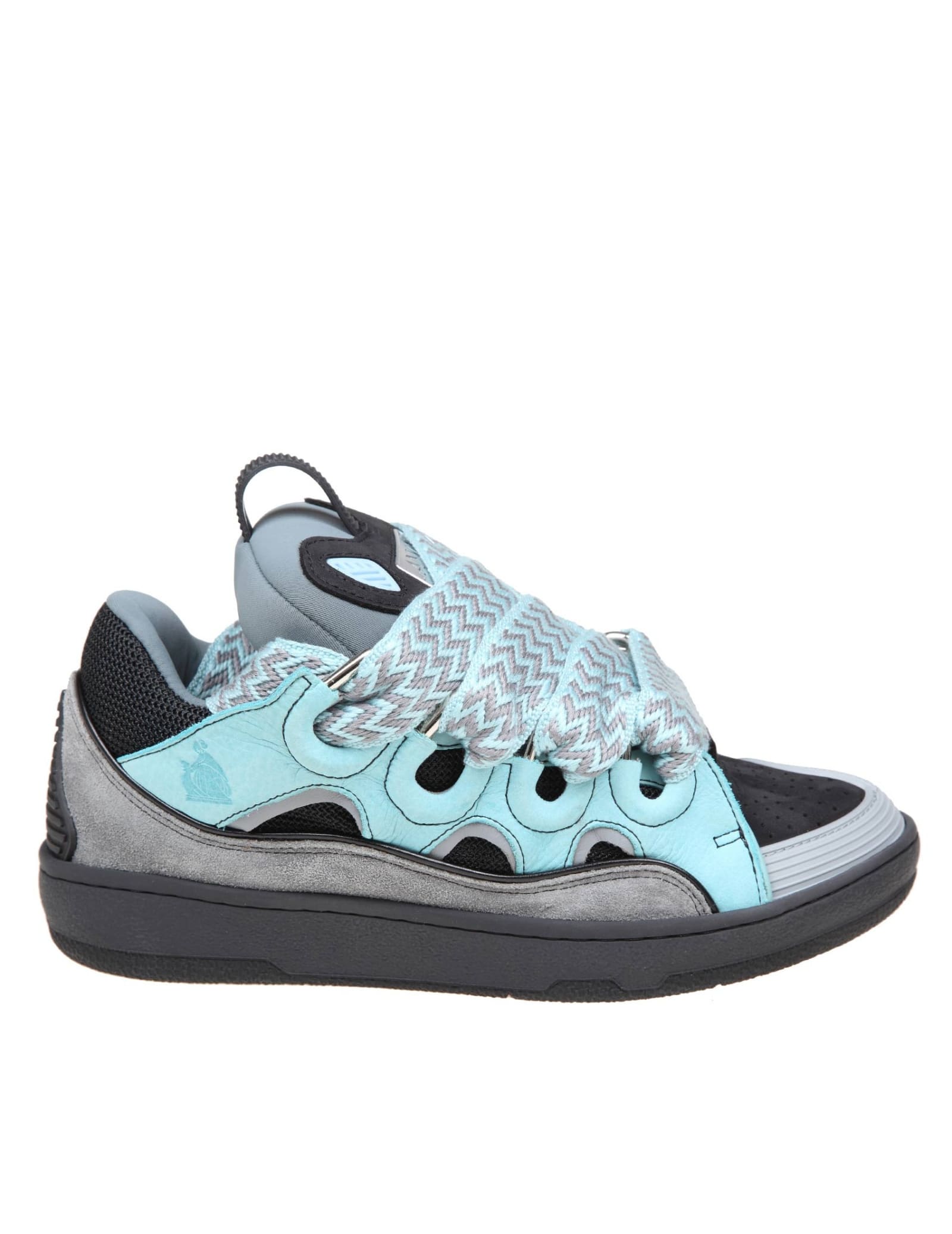 Shop Lanvin Curb Sneakers In Suede And Fabric Color Light Blue/anthracite In Light/blue/anthracite