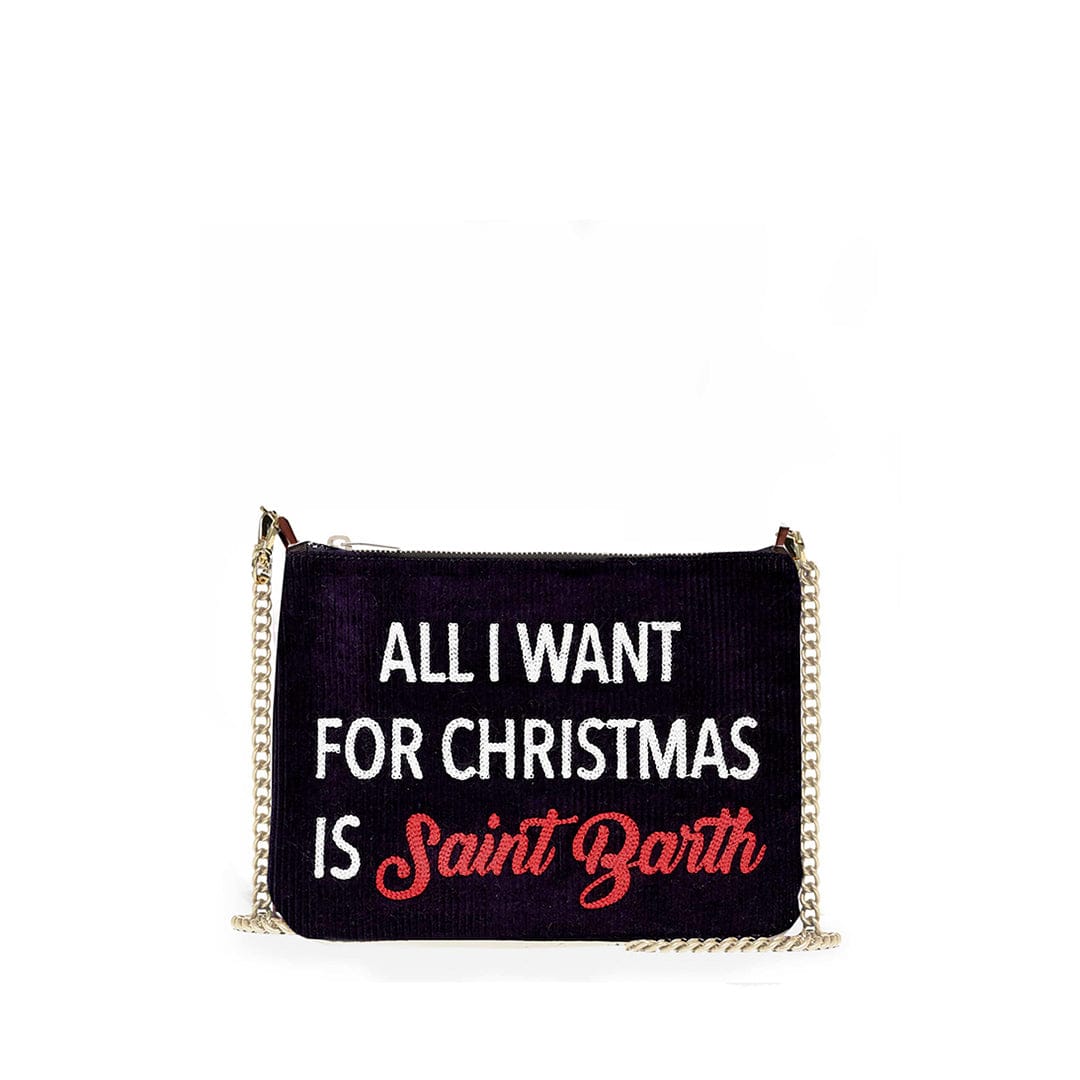 Parisienne Velvet Cross-body Bag Pochette With All I Want For Christmas Is Saint Barth Embroidery