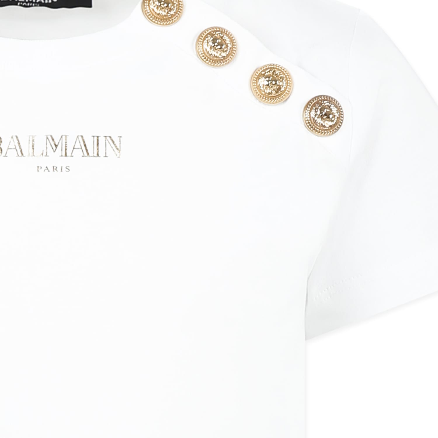 Balmain White T-shirt For Kids With Golden Logo In White