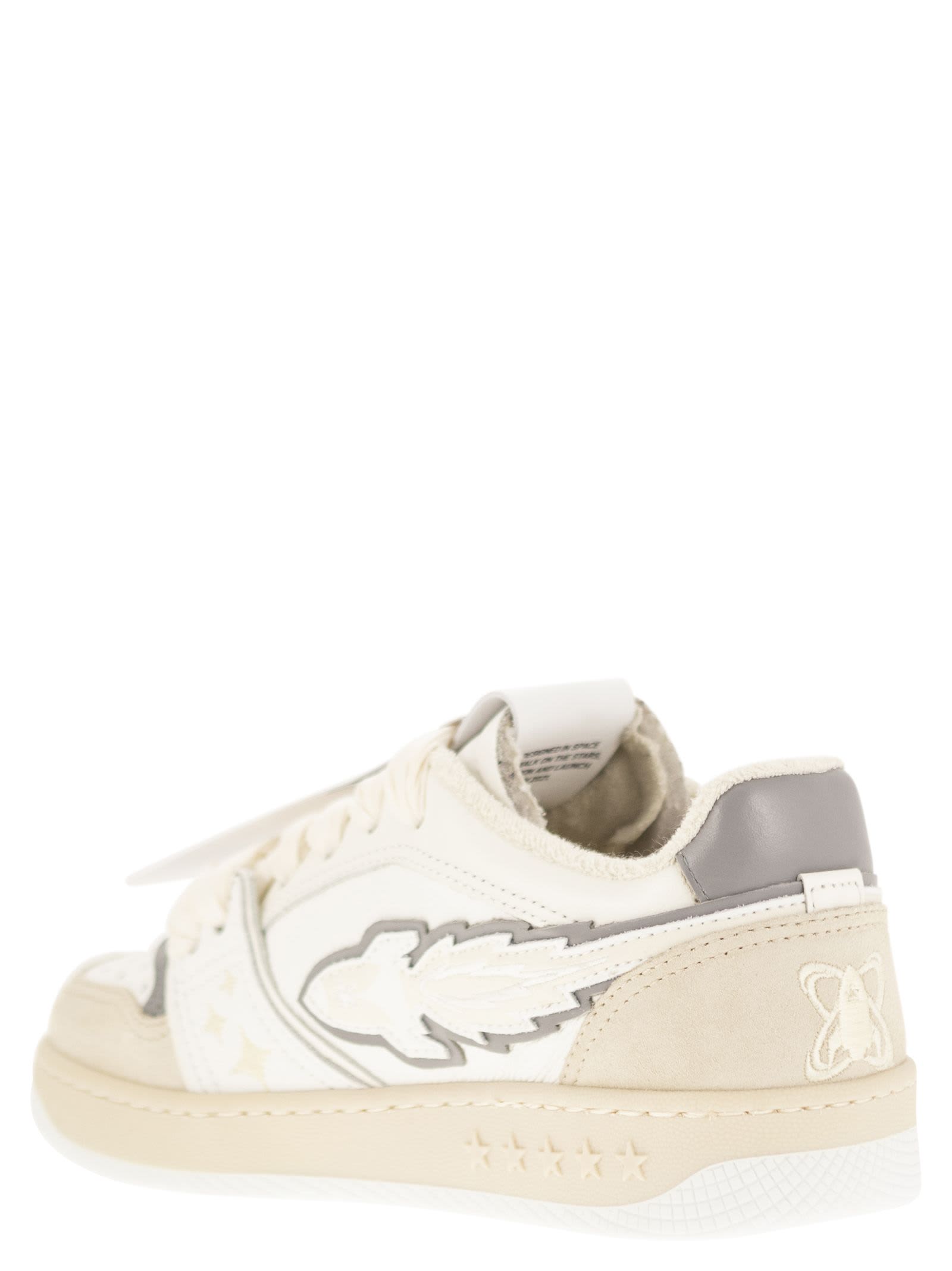 Shop Enterprise Japan Ej Egg Rocket - Leather Trainers With Logo In White/grey