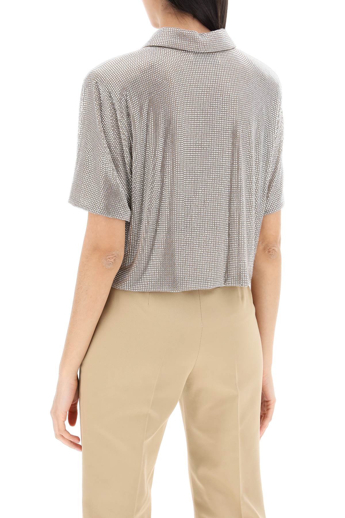 Shop Giuseppe Di Morabito Mesh Top With Rhinest In Beige Crystal (silver)