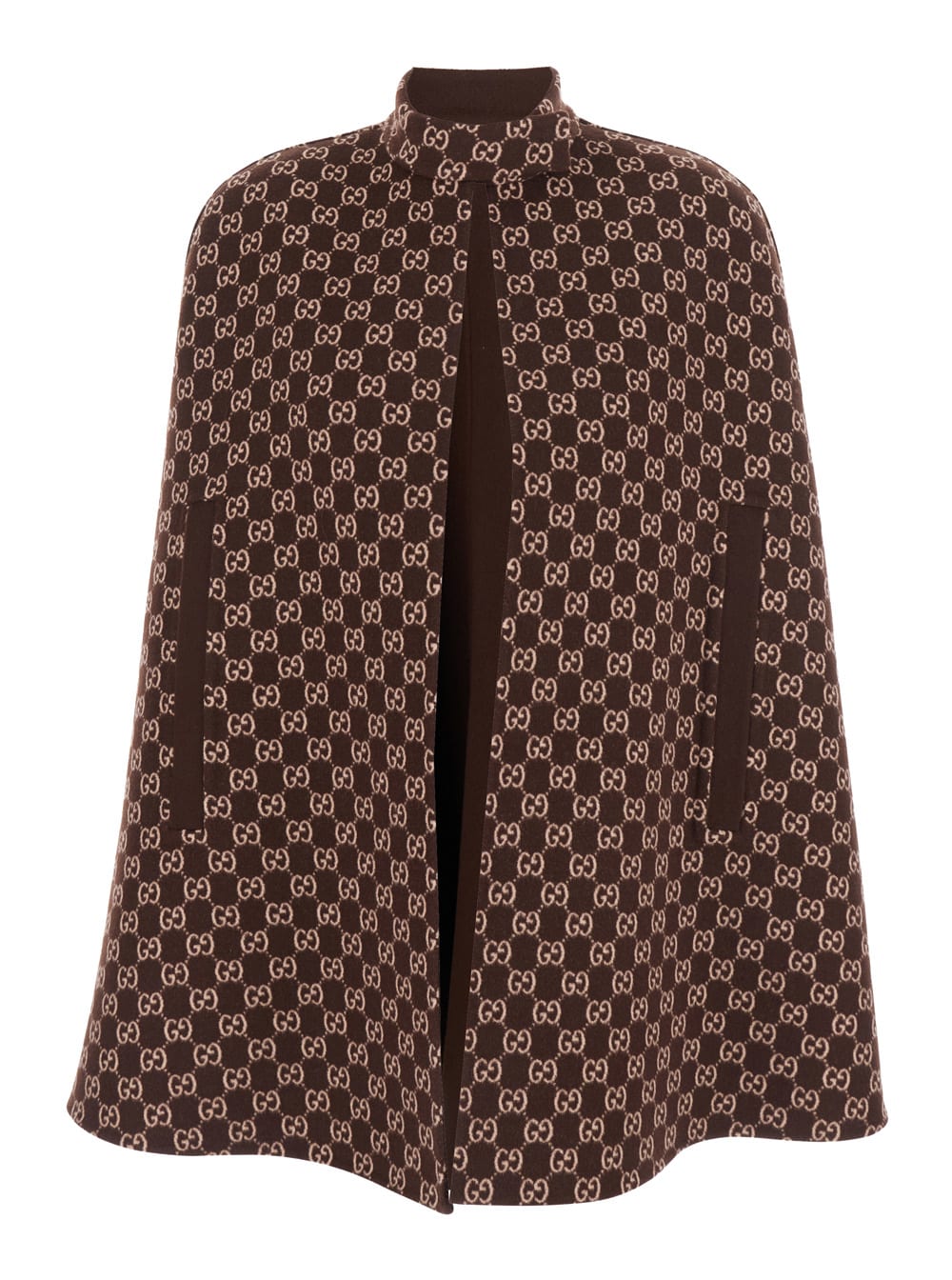 Gucci Brown Cape With Iconic Clamp And Gg All-over Motif Interior In Wool Woman In Brown