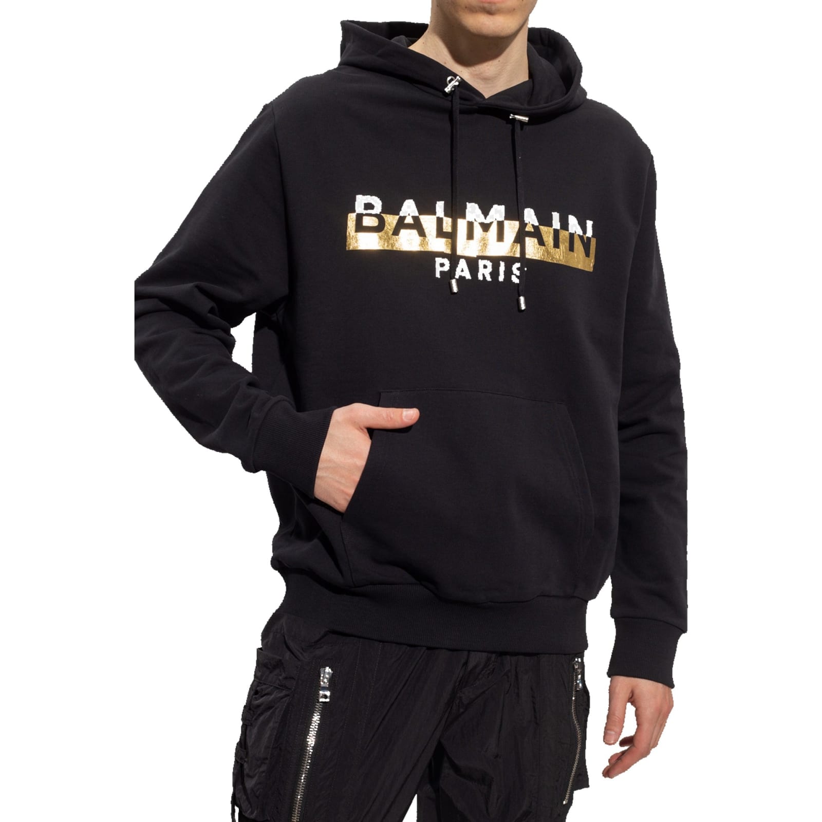 Shop Balmain Logo Hooded Sweatshirt In Black