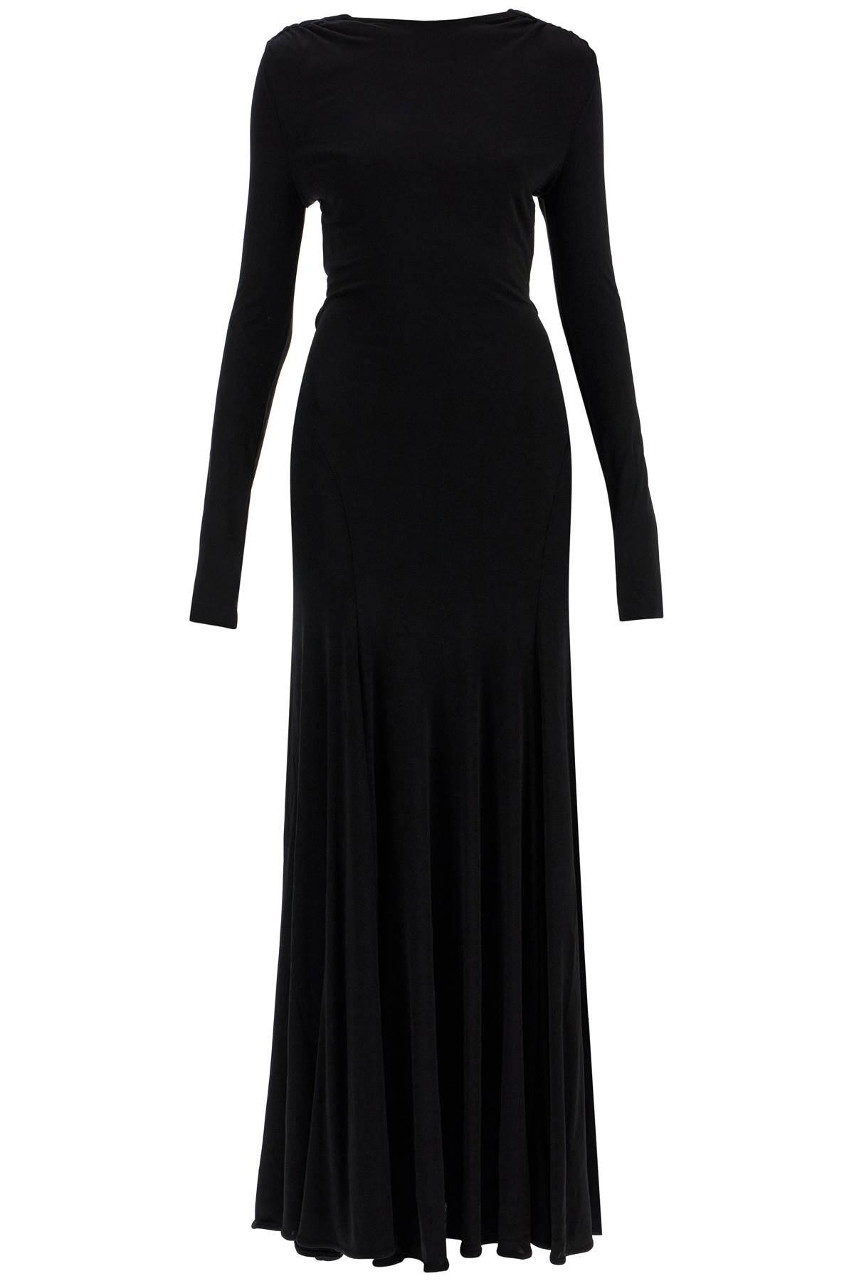 Long Black Viscose Maxi Dress With Copper And Stone Decoration