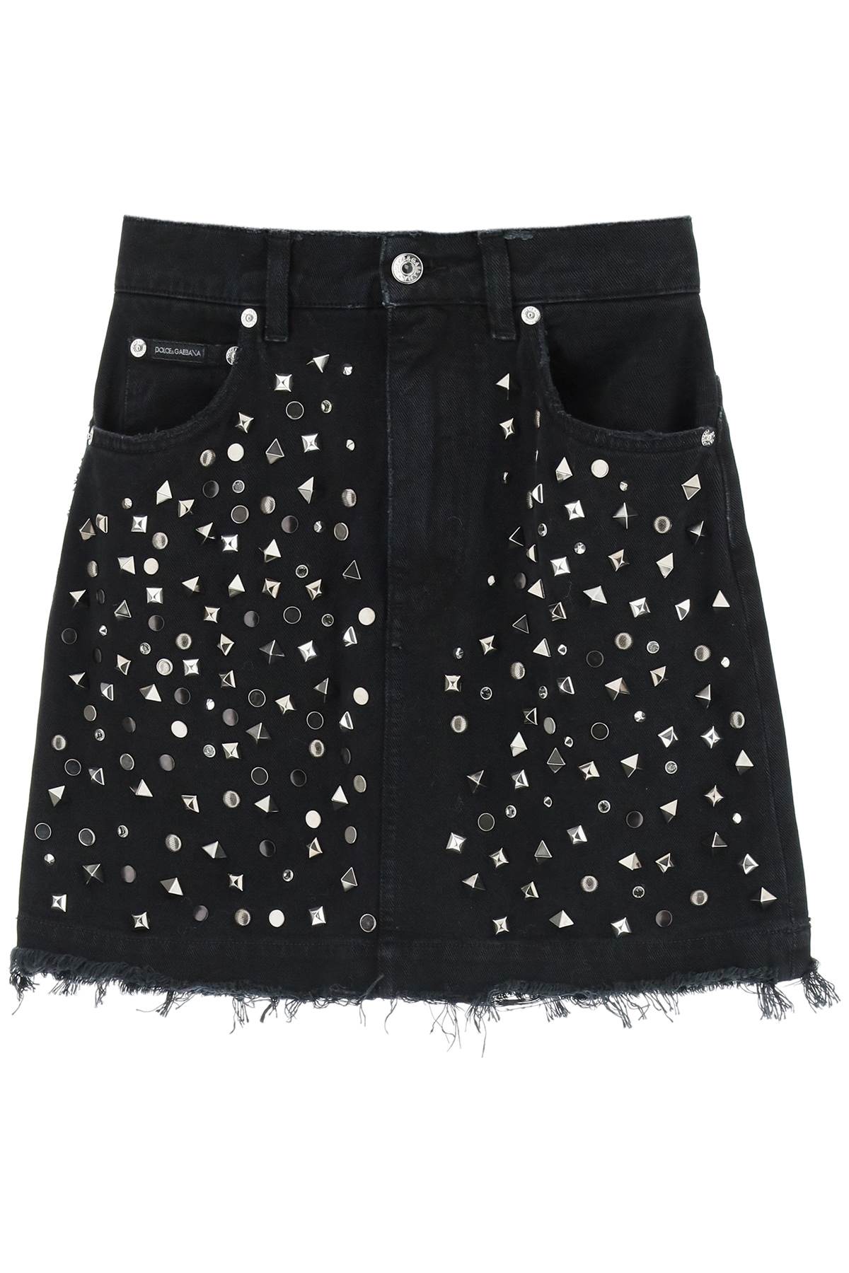 Dolce & Gabbana Studded Denim Mini Skirt In Variante Abbinata (black)