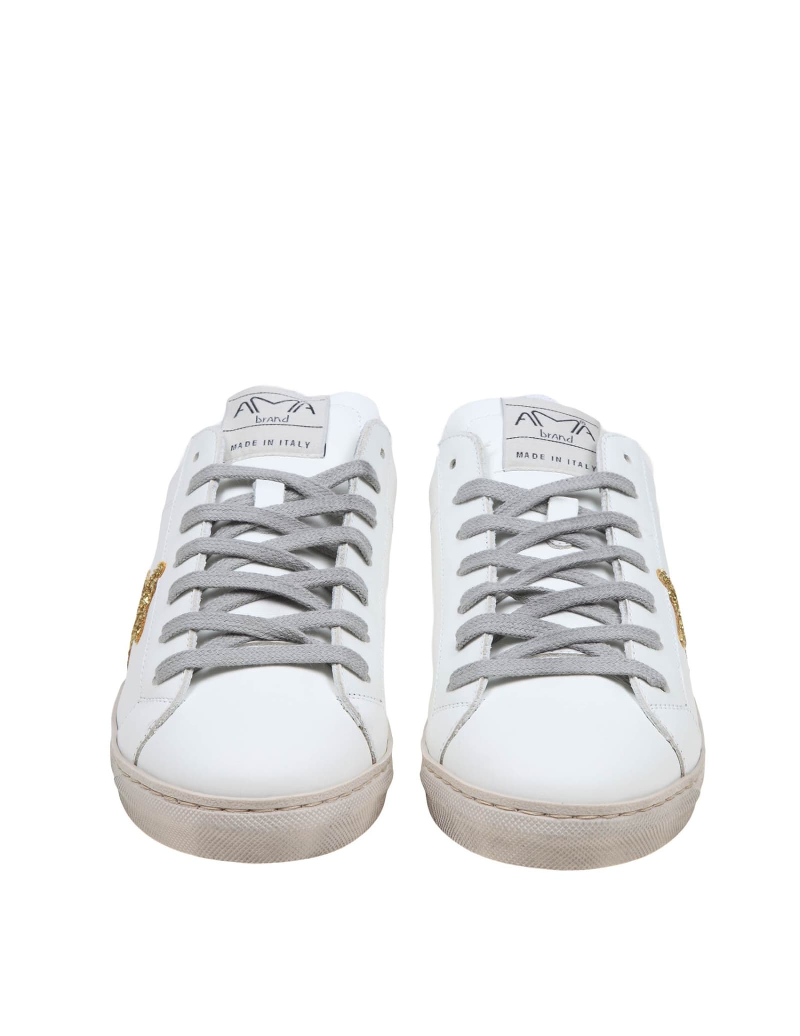 Shop Ama Brand Sneakers In White Leather And Gold Glitter In Bianco/glitter