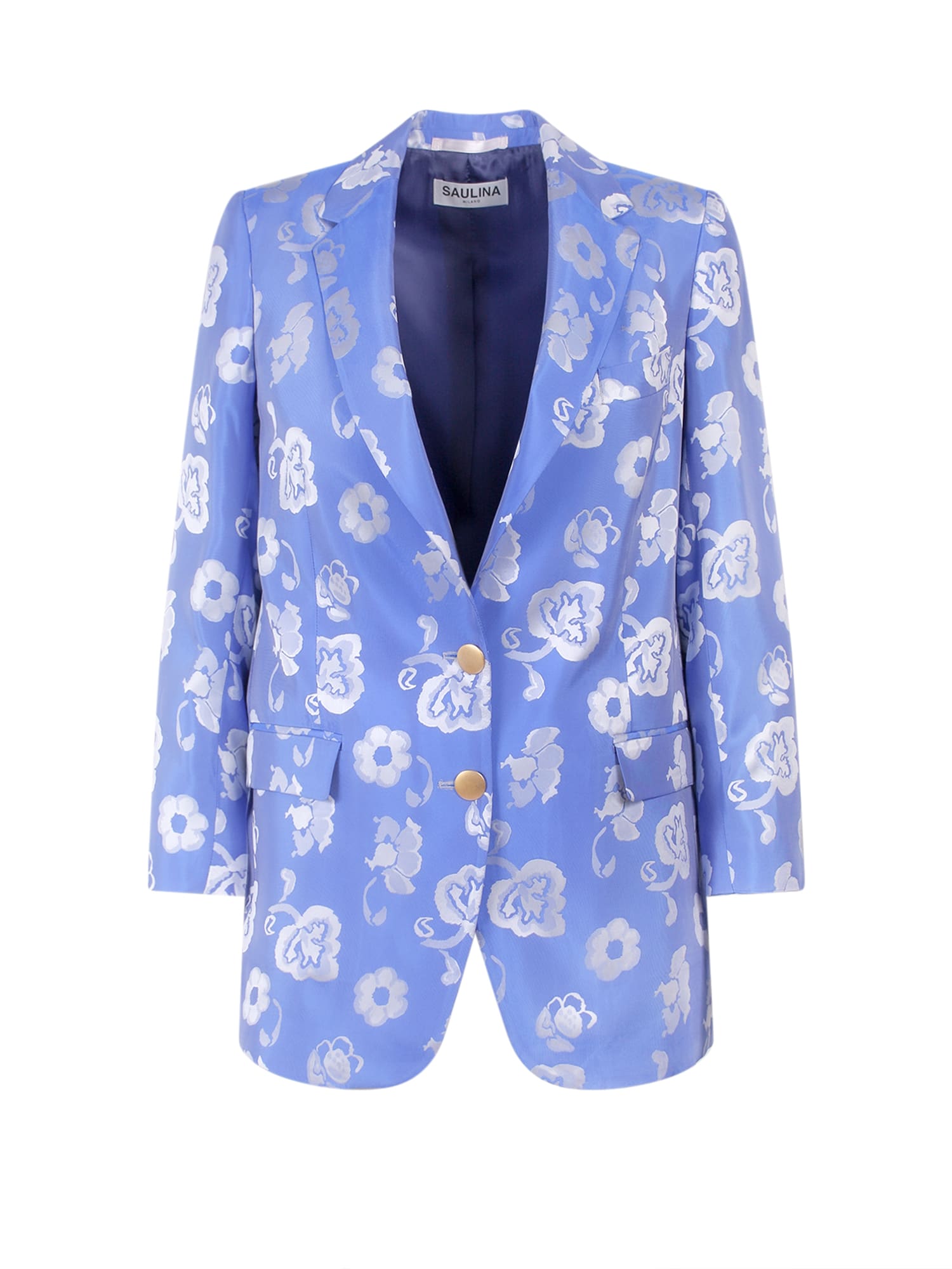 Saulina Satin Blazer With Frontal Print - Atterley In Blue