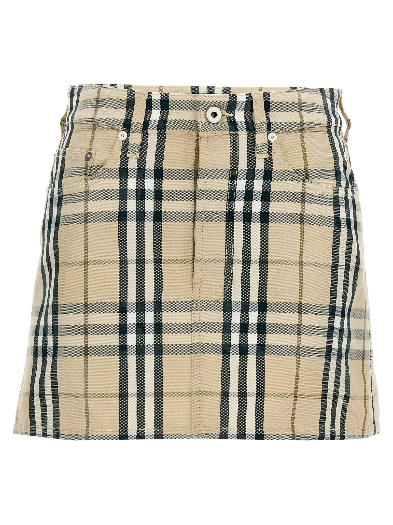 Shop Burberry Check Skirt In Beige