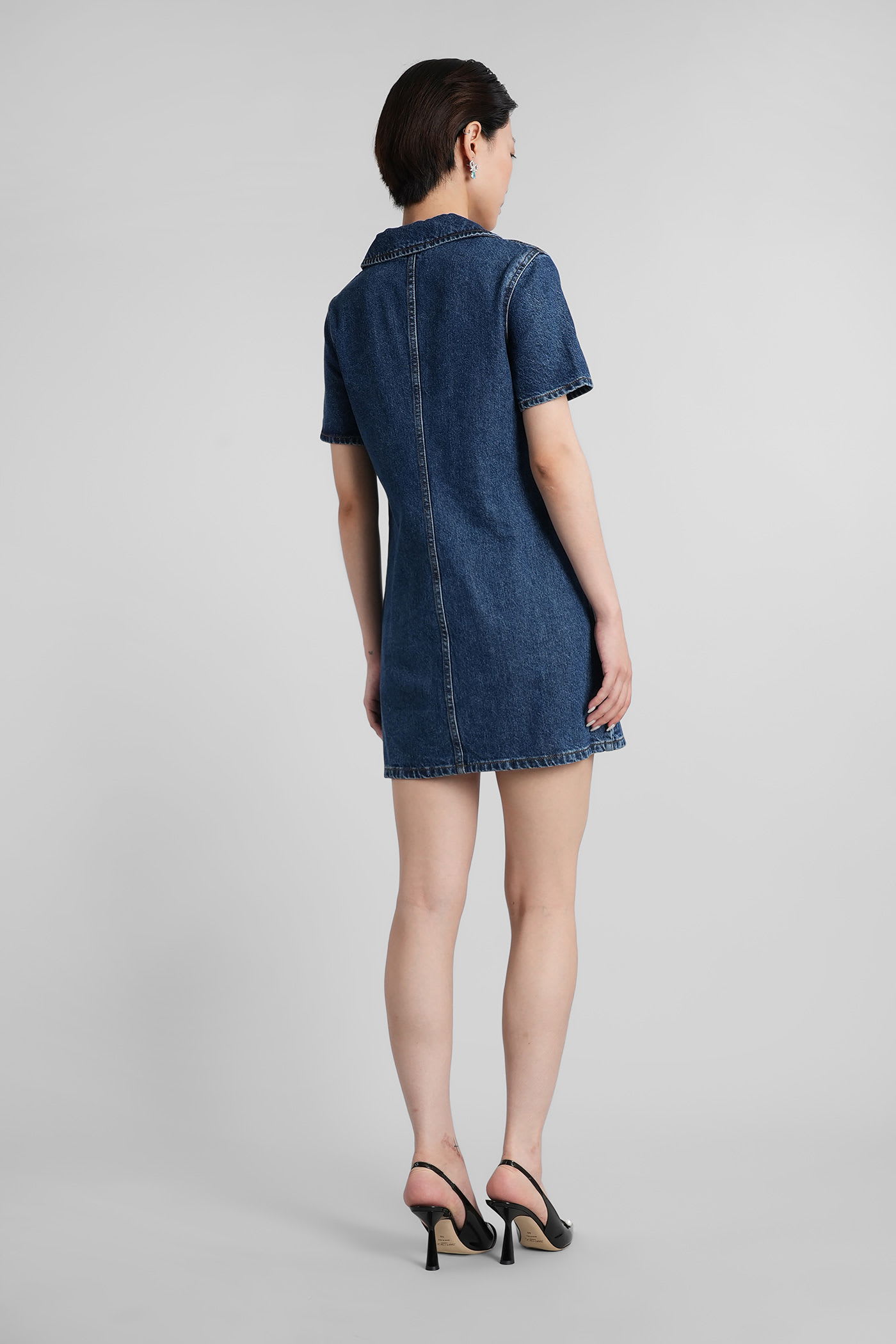 Self-portrait Denim Crystal Bow Mini Dress In Blue