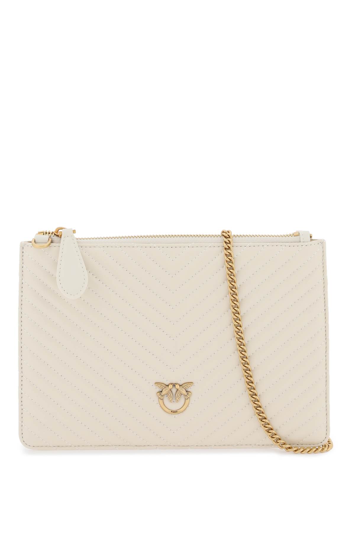 Shop Pinko Classic Flat Love Bag Simply In Bianco Seta Antique Gold (white)