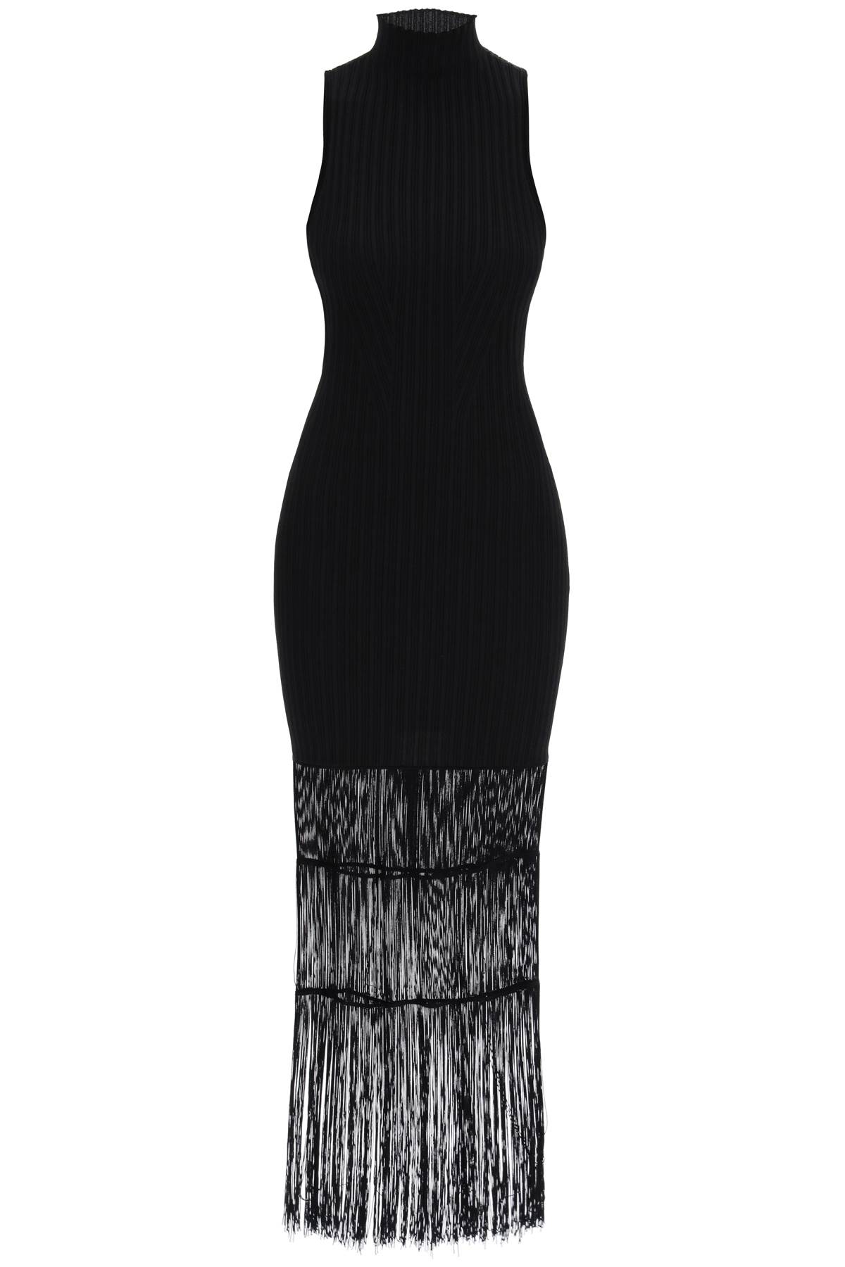 Shop Khaite Ribbed Knit Dress With Fringe Details In Black (black)