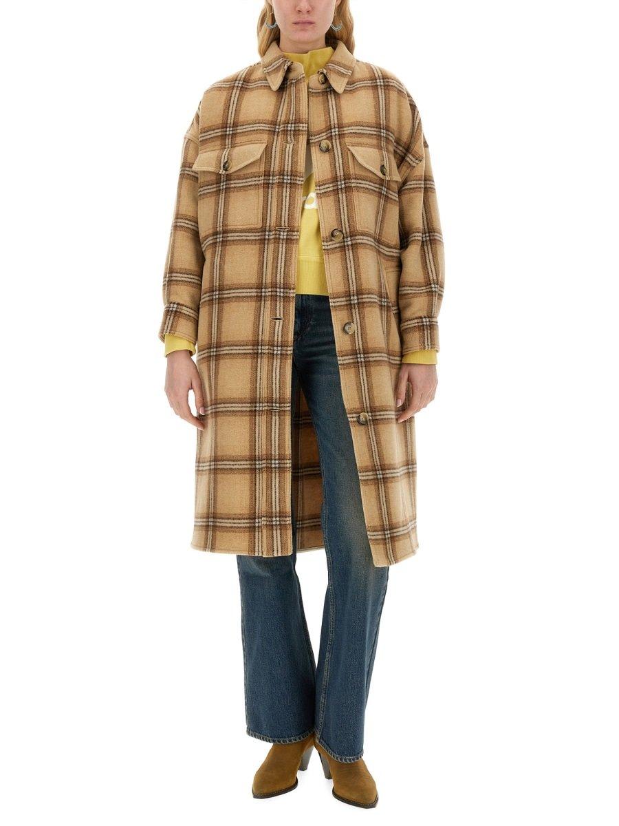 Shop Isabel Marant Oile Checked Coat In Camel