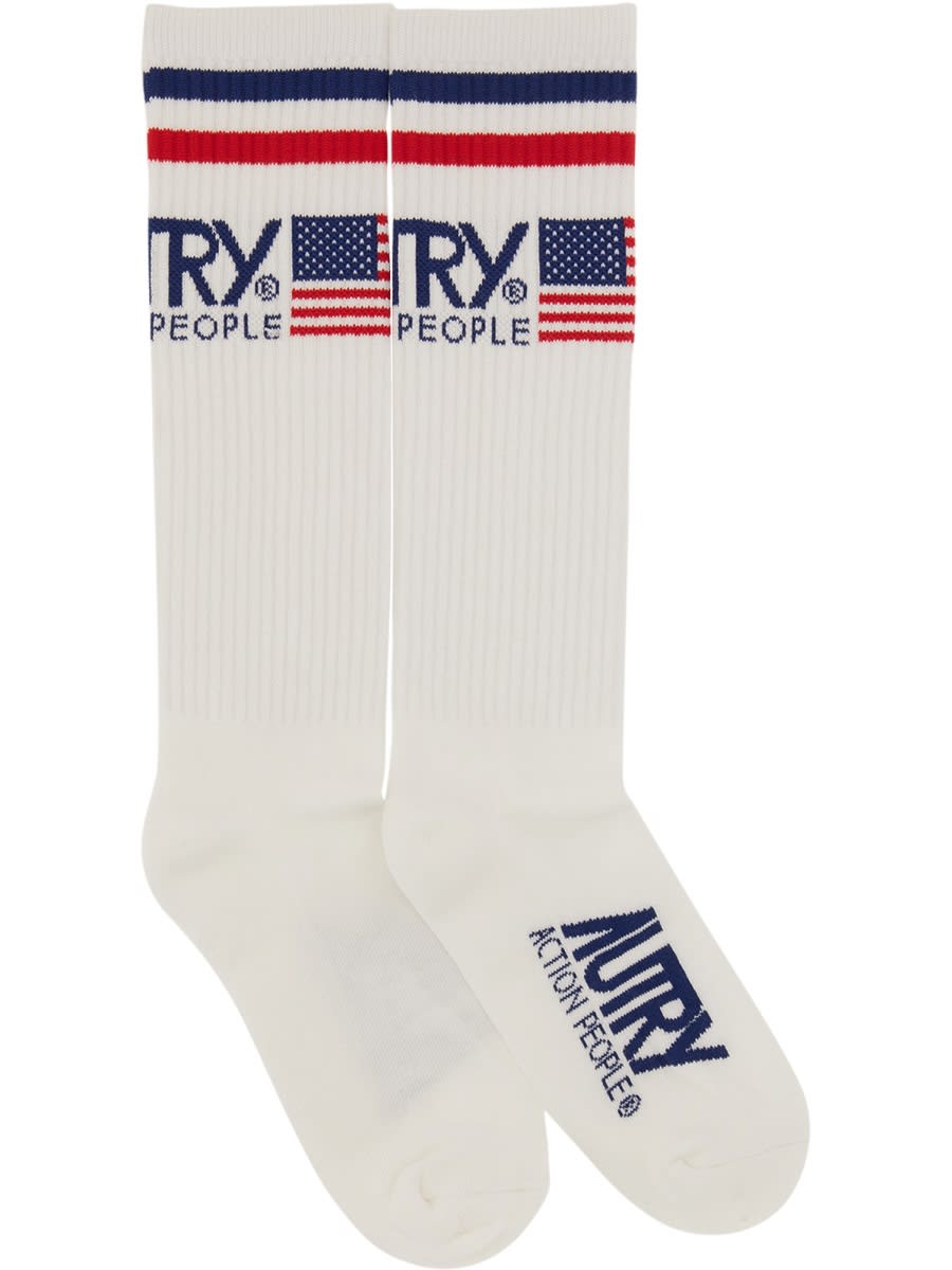 Autry Sock With Logo In White