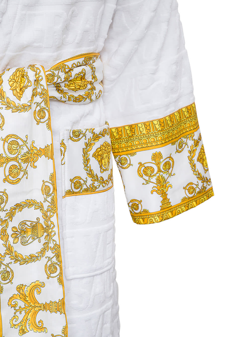 Shop Versace White Bathrobe With Baroque Pattern In Terry Cotton