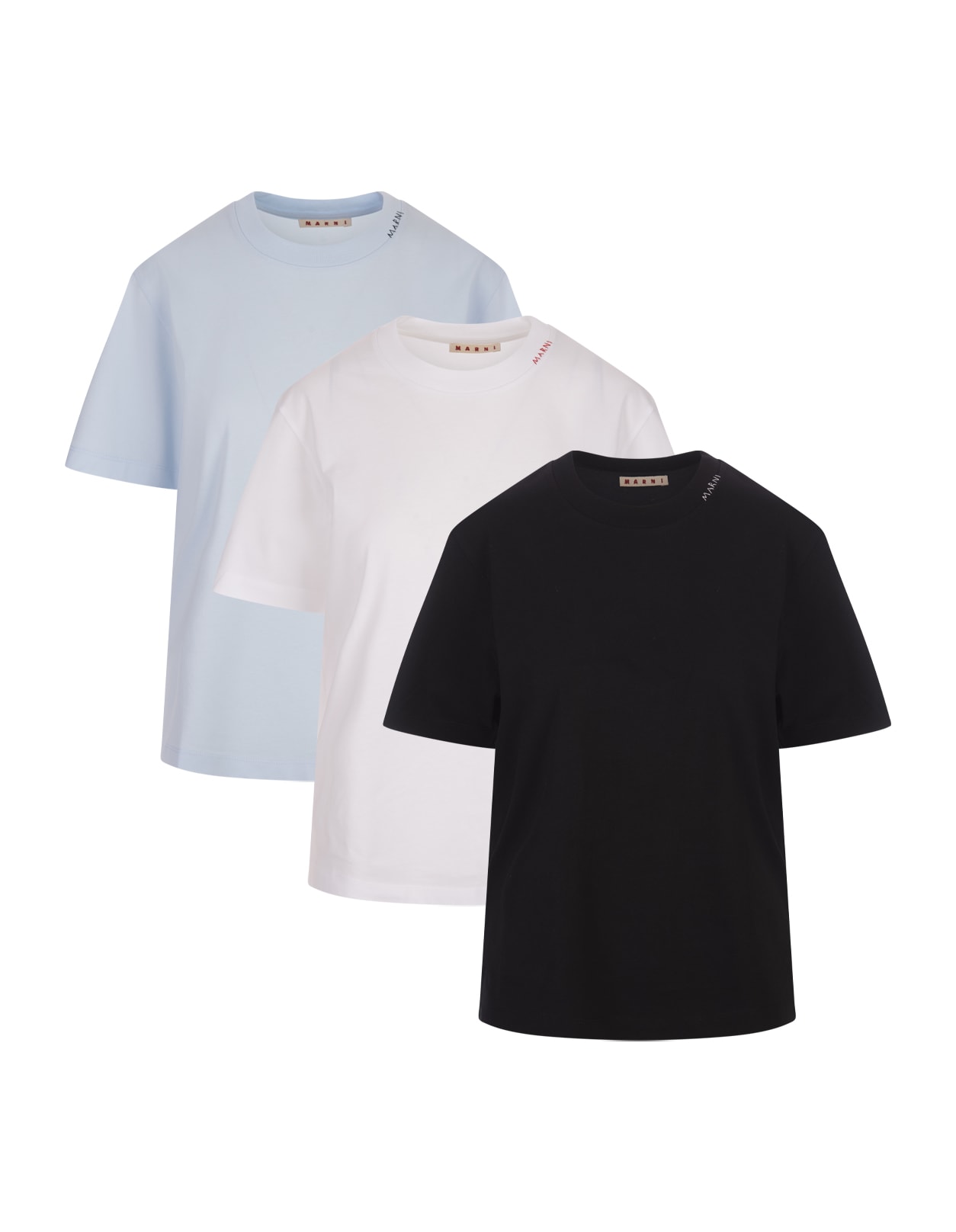 Shop Marni Set Of 3 T-shirts In Black/white/blue In Multicolour