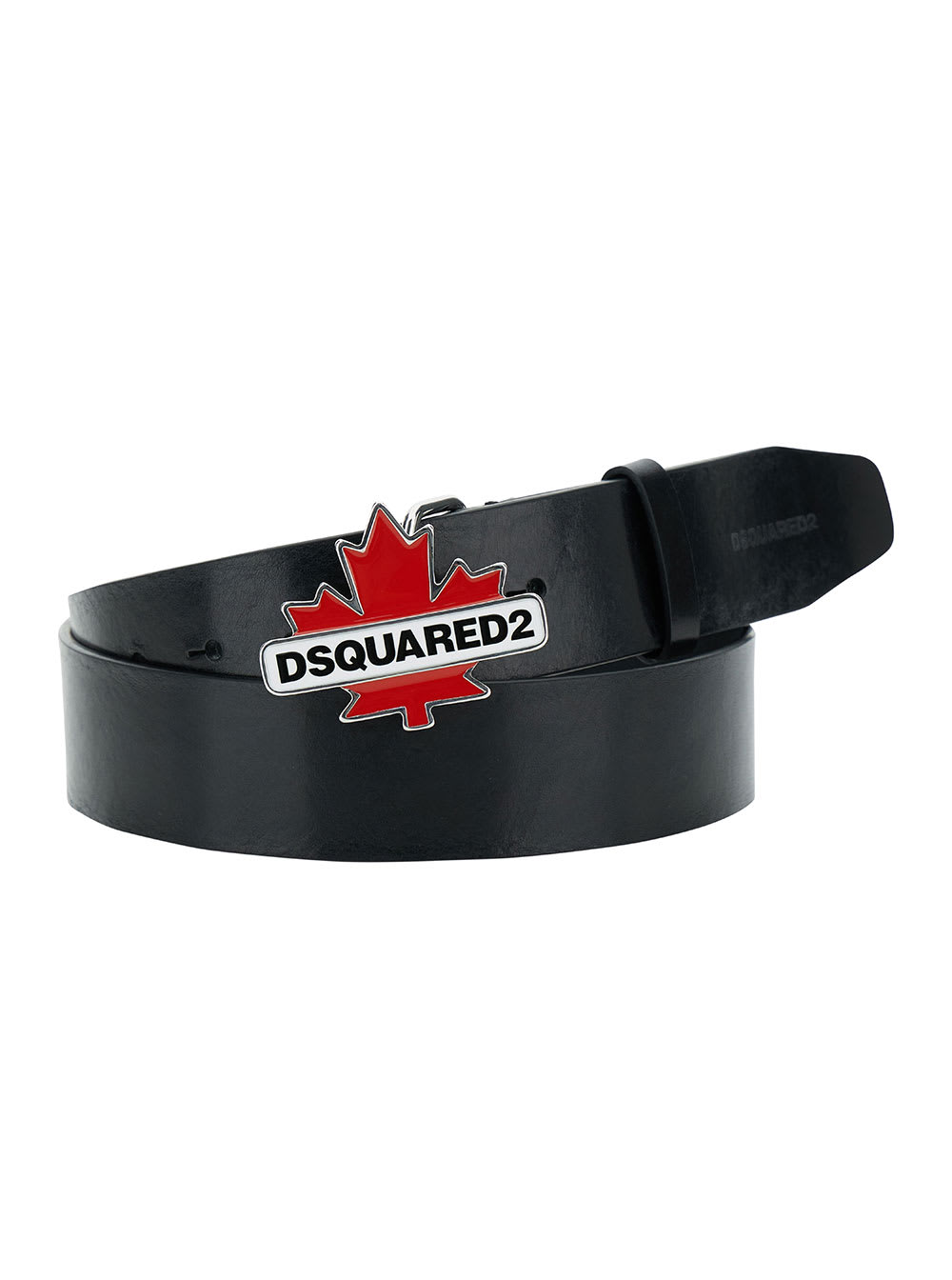 Black Belt With Maple Leaf Buckle In Leather Man