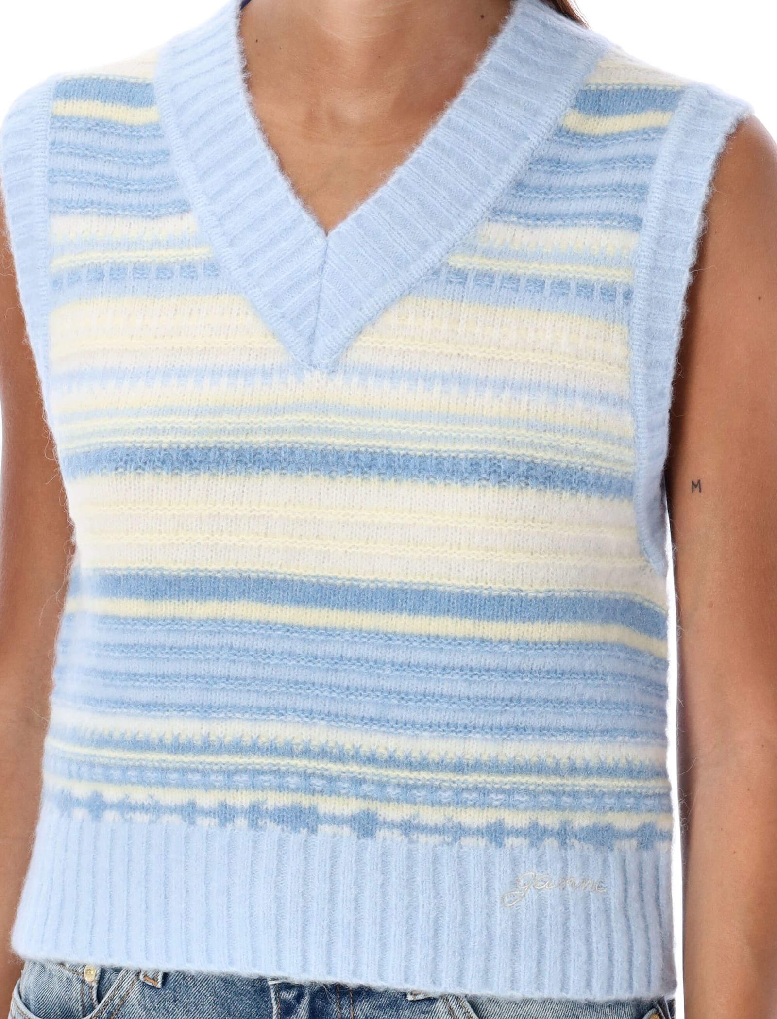 Shop Ganni Soft Wool Stripe Vest In Skyway