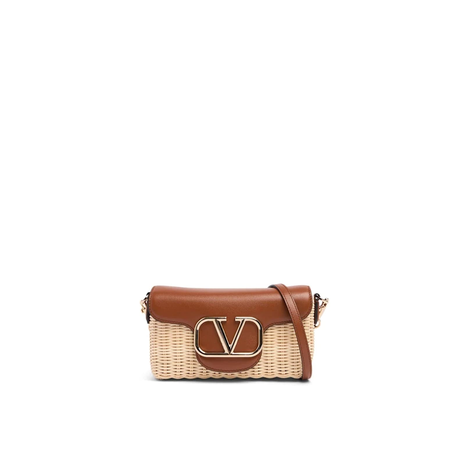 Shop Valentino Garavani Raffia And Leather Locò Shoulder Bag In Brown