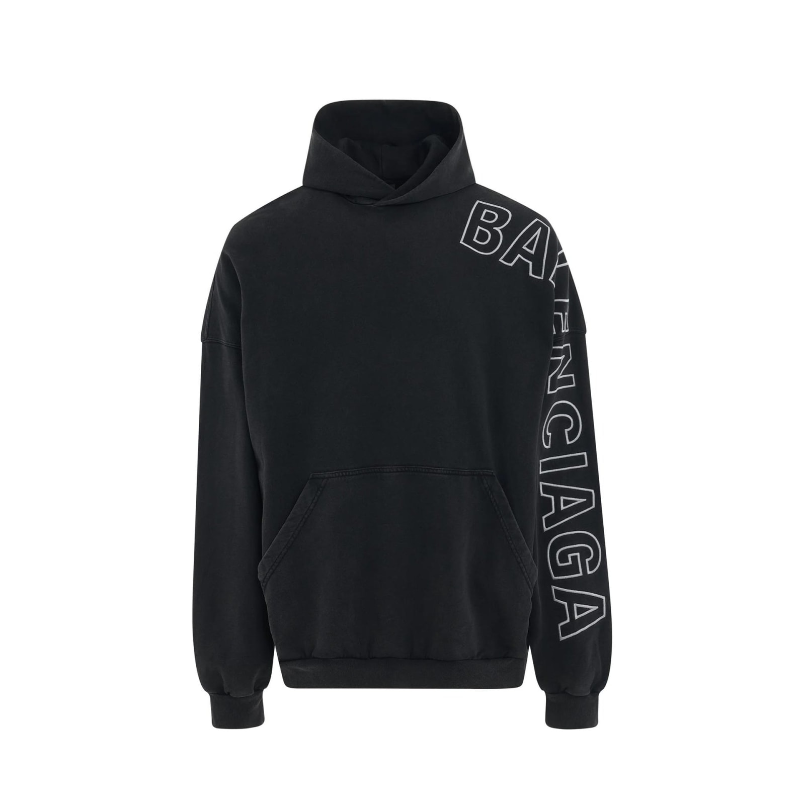Shop Balenciaga Outline Logo Hoodie Sweatshirt In Black