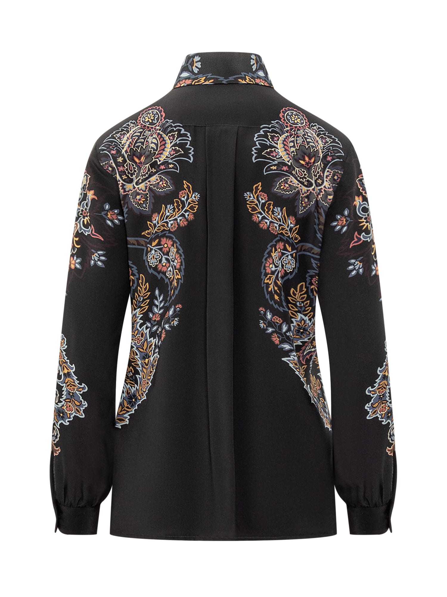 Shop Etro Silk Shirt With Floral Print In Stampa Fdo Nero