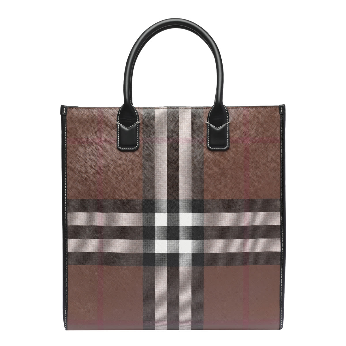 Shop Burberry Exaggerated Check Motif Tote Bag In Brown