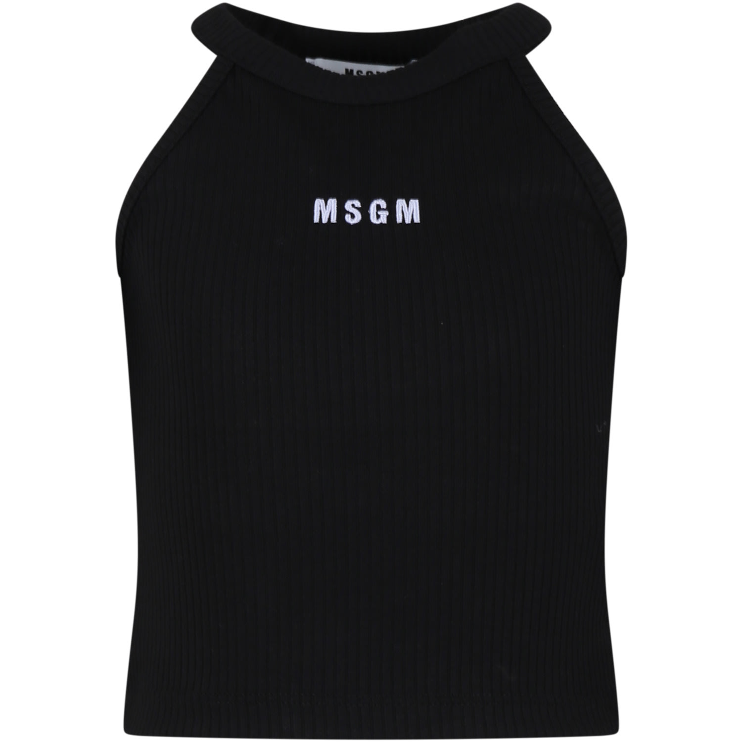 Msgm Kids' Black Tank Top For Girl With Logo
