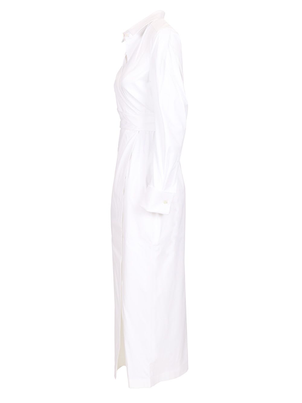 Max Mara Waist Belted French Cuffs Long Sleeve Midi Dress In White