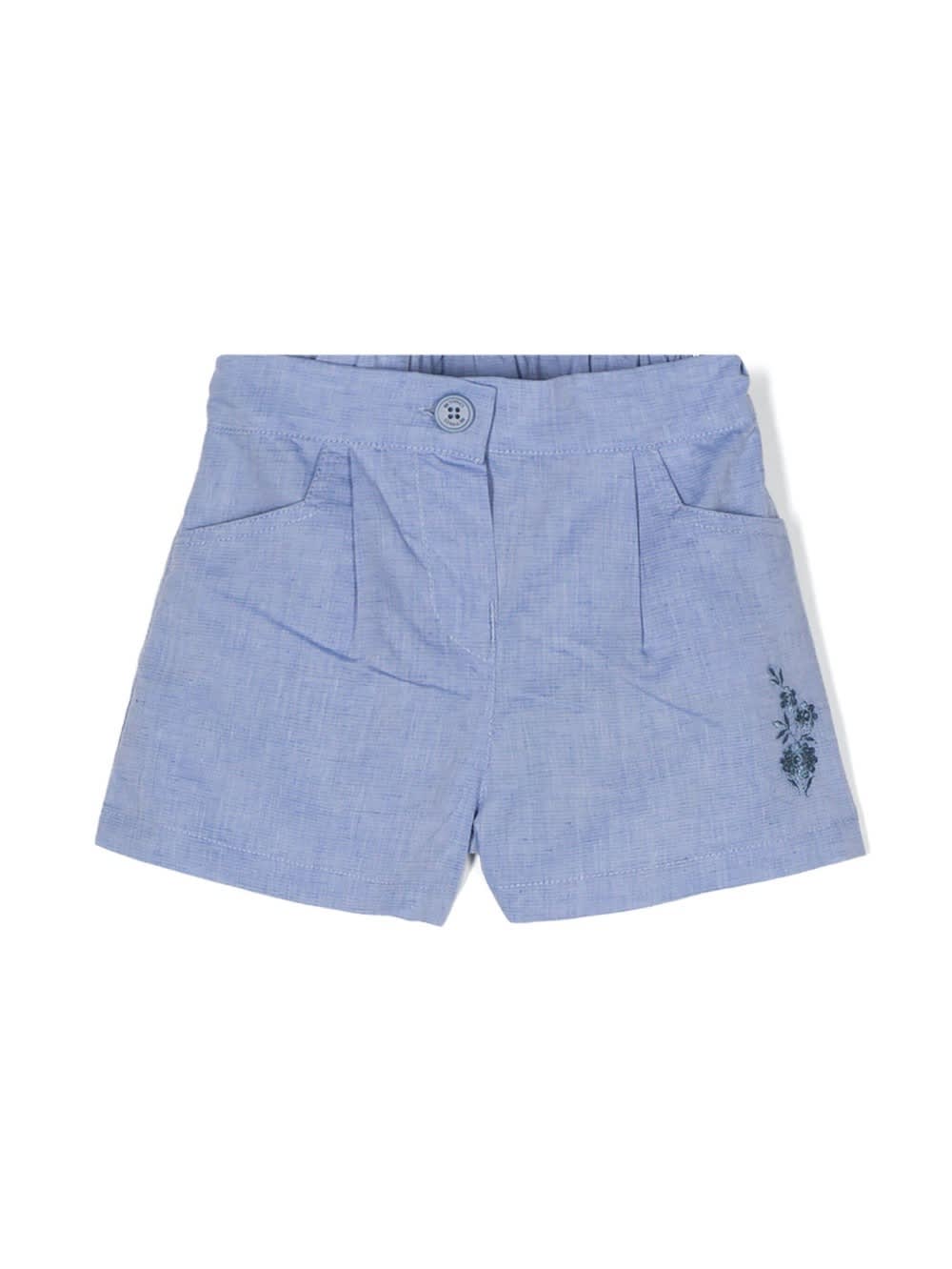 Shop Etro Light Blue Linen Blend Shorts With Logo