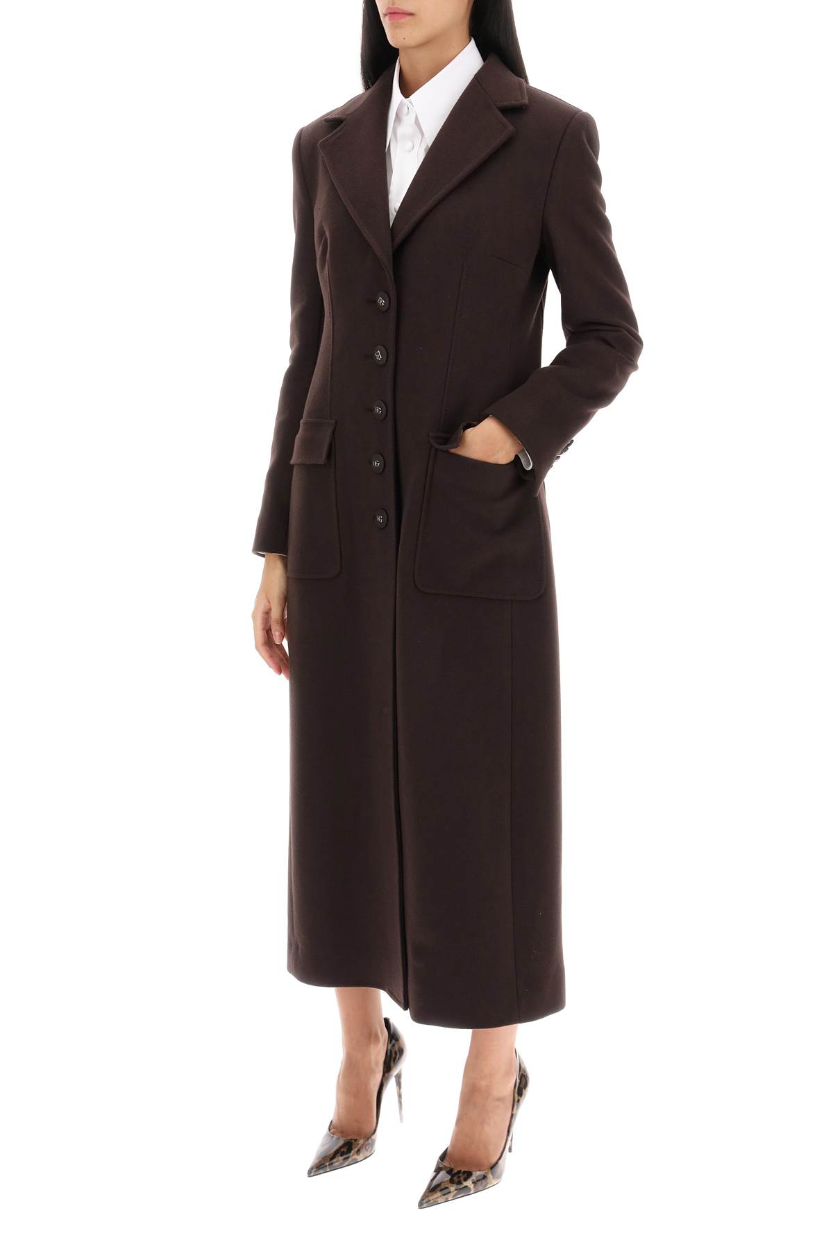 Shop Dolce & Gabbana Shaped Coat In Wool And Cashmere In Marrone Scuro 4 (brown)