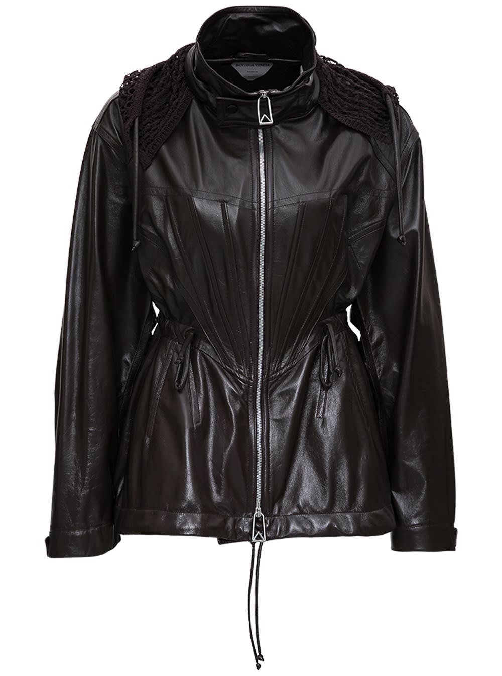 Bottega Veneta Brown Leather Jacket With Hourglass Line