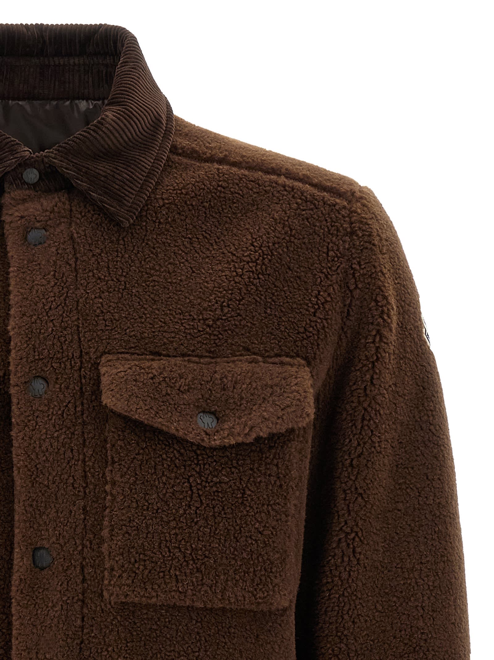 Moncler Cozy Jacket With Chest Pockets And Corduroy Collar In Brown