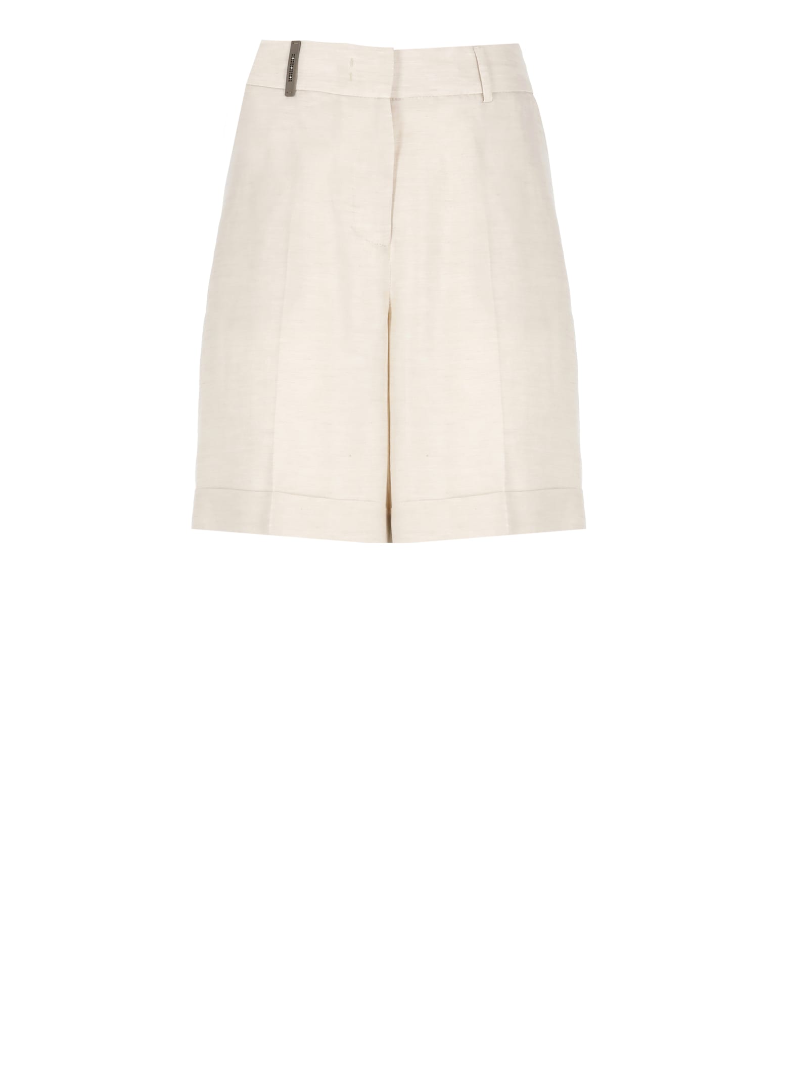 Peserico High Waist Cotton Shorts With Leather Detail In Neutral