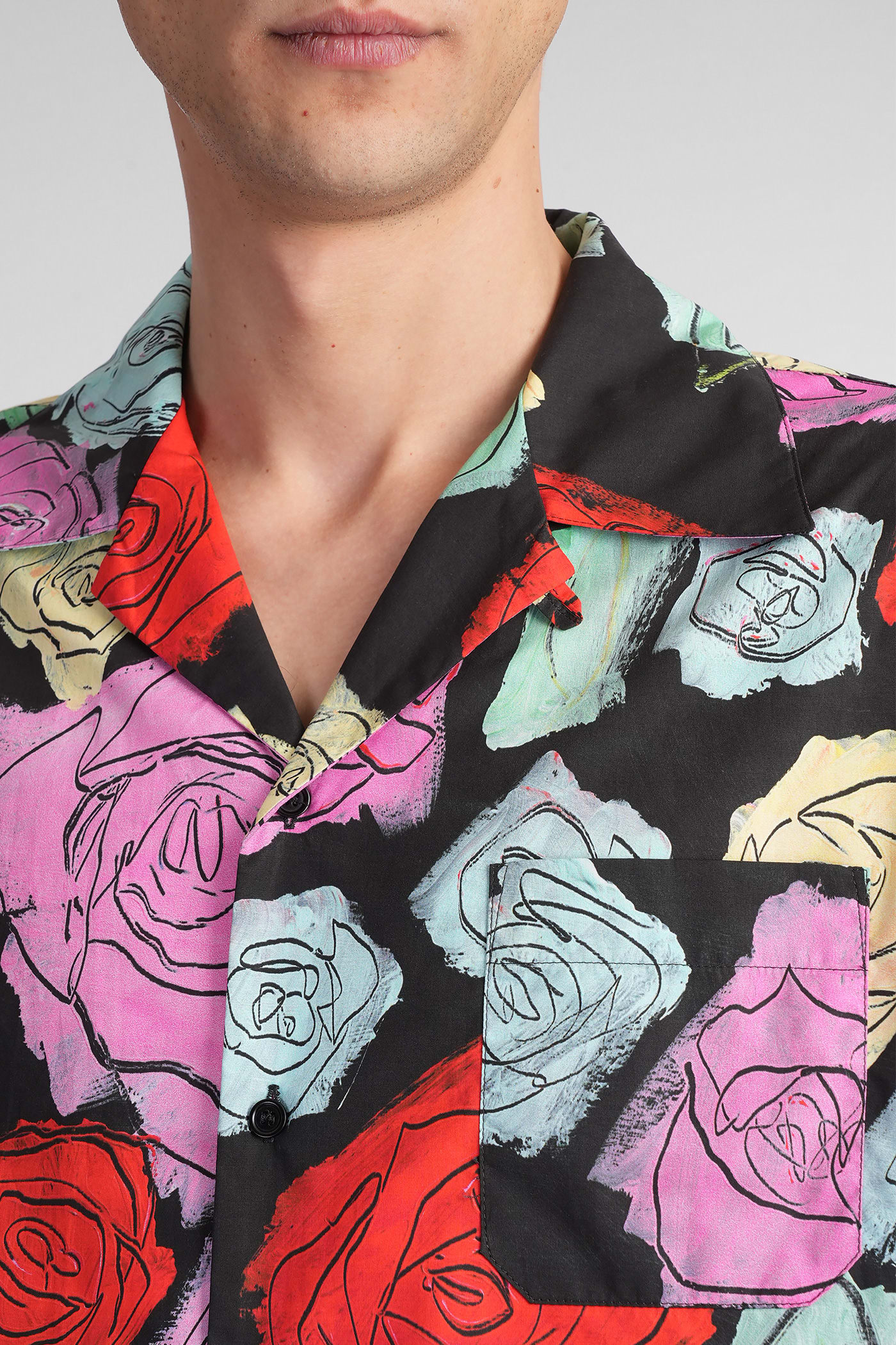 Marni Convertible-collar Floral-print Cotton-poplin Shirt In Black
